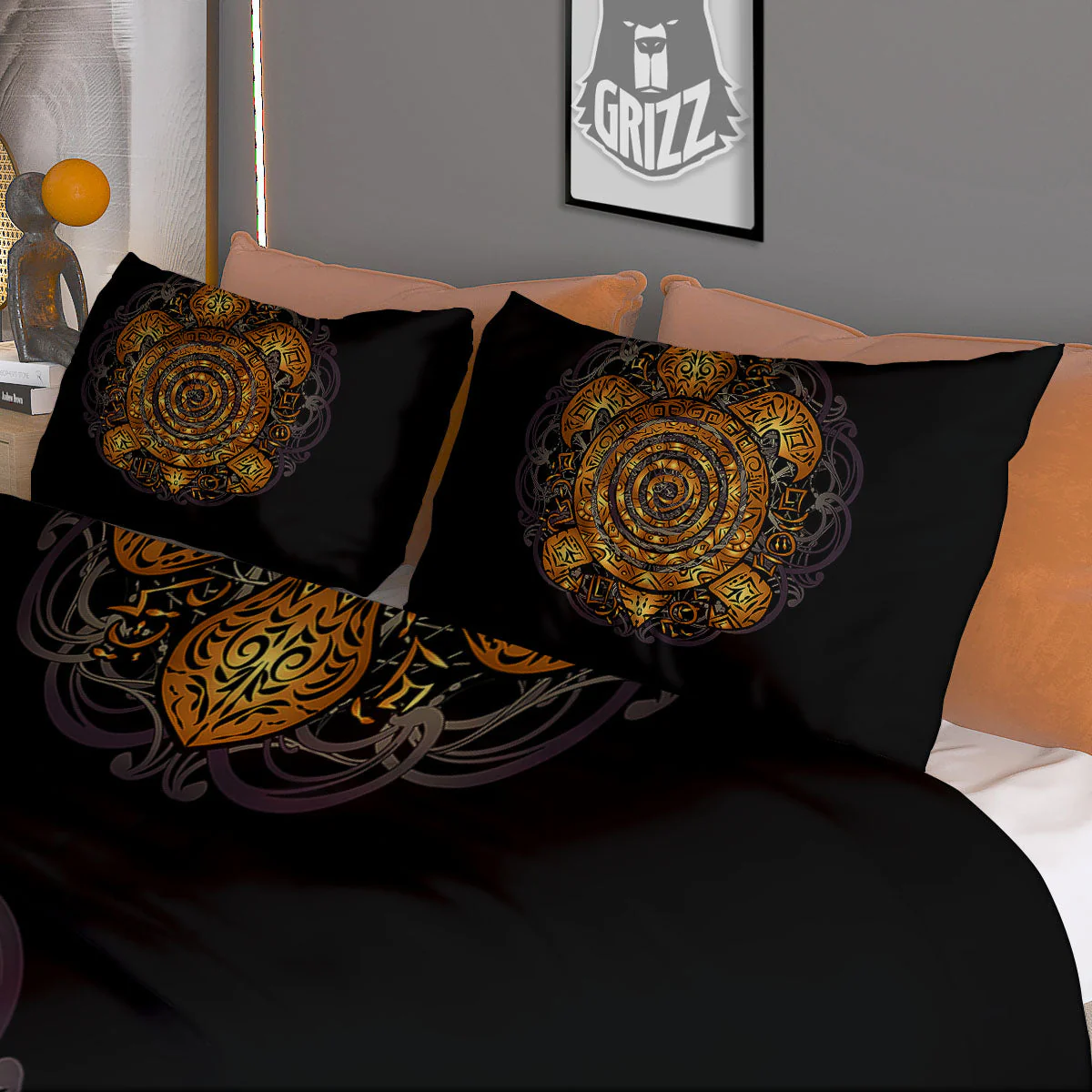 Sea Turtle Golden Tribal Print Duvet Cover Bedding Set - Image 3