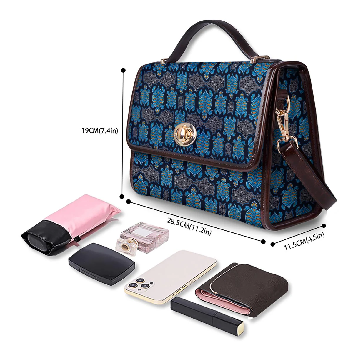Sea Turtle Retro Print Pattern Women's Satchel Bag - Image 4