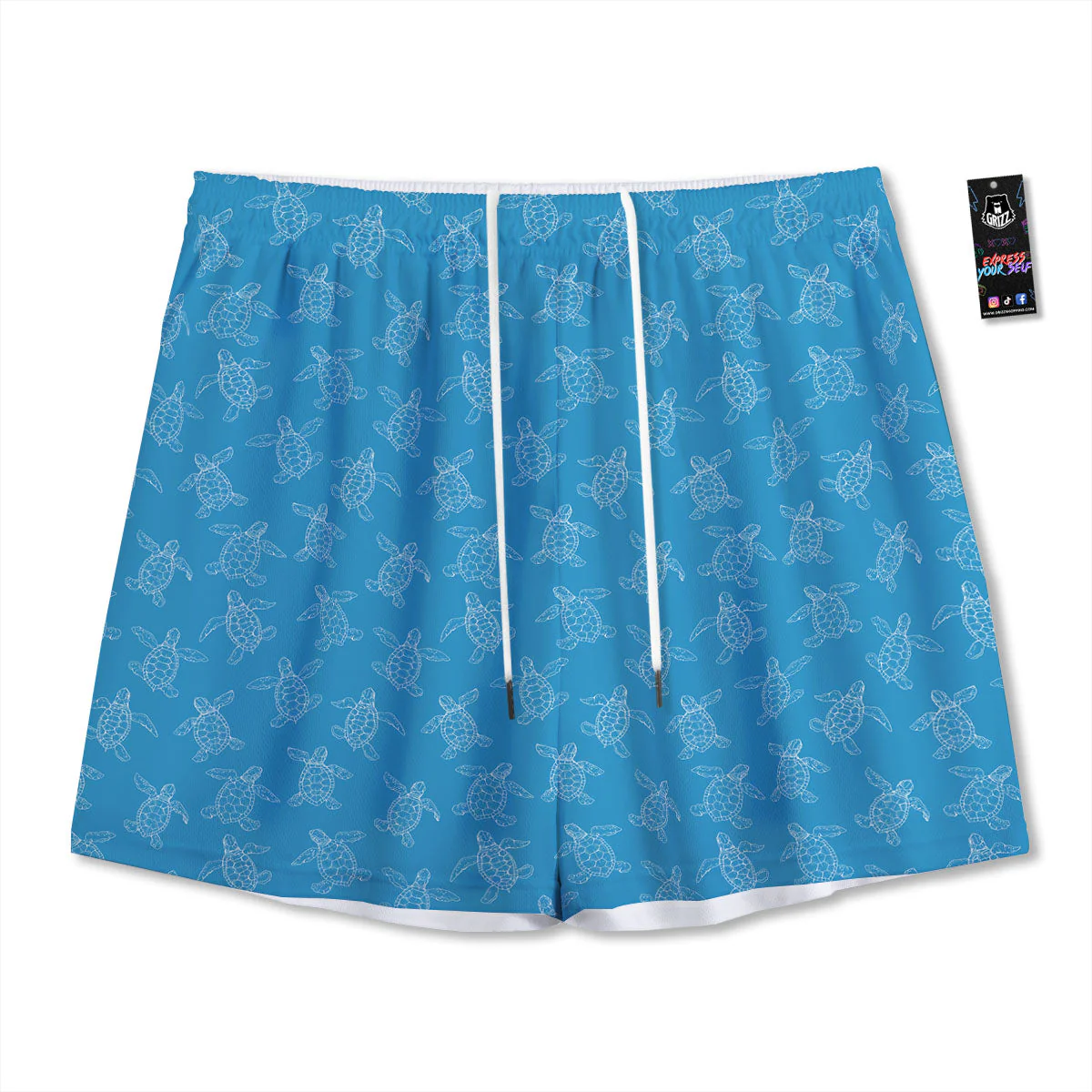 Sea Turtle White And Blue Print Pattern Mesh Shorts