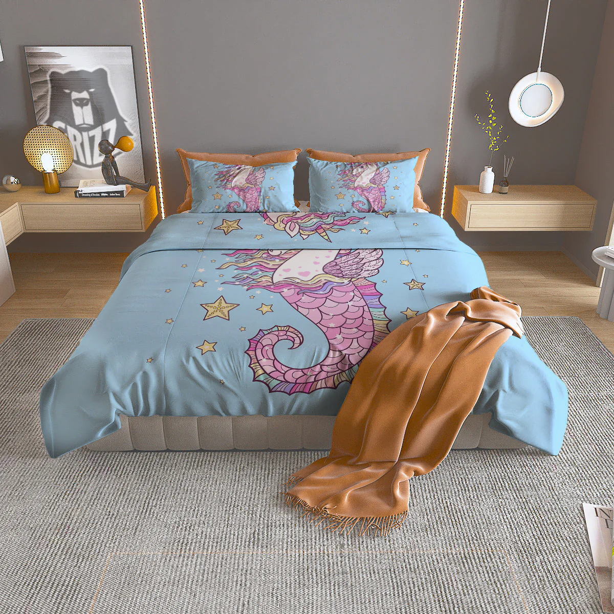 Seahorse Colorful Print Duvet Cover Bedding Set