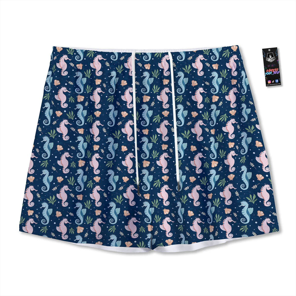 Seahorse Colorful Print Pattern Mesh Shorts