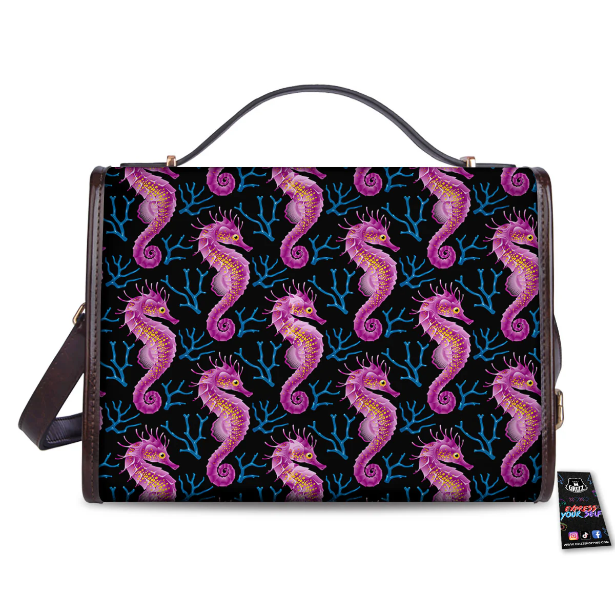 Seahorse Purple Print Pattern Women's Satchel Bag - Image 2