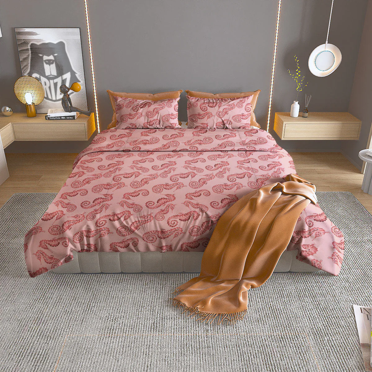Seahorse Watercolor Print Pattern Duvet Cover Bedding Set