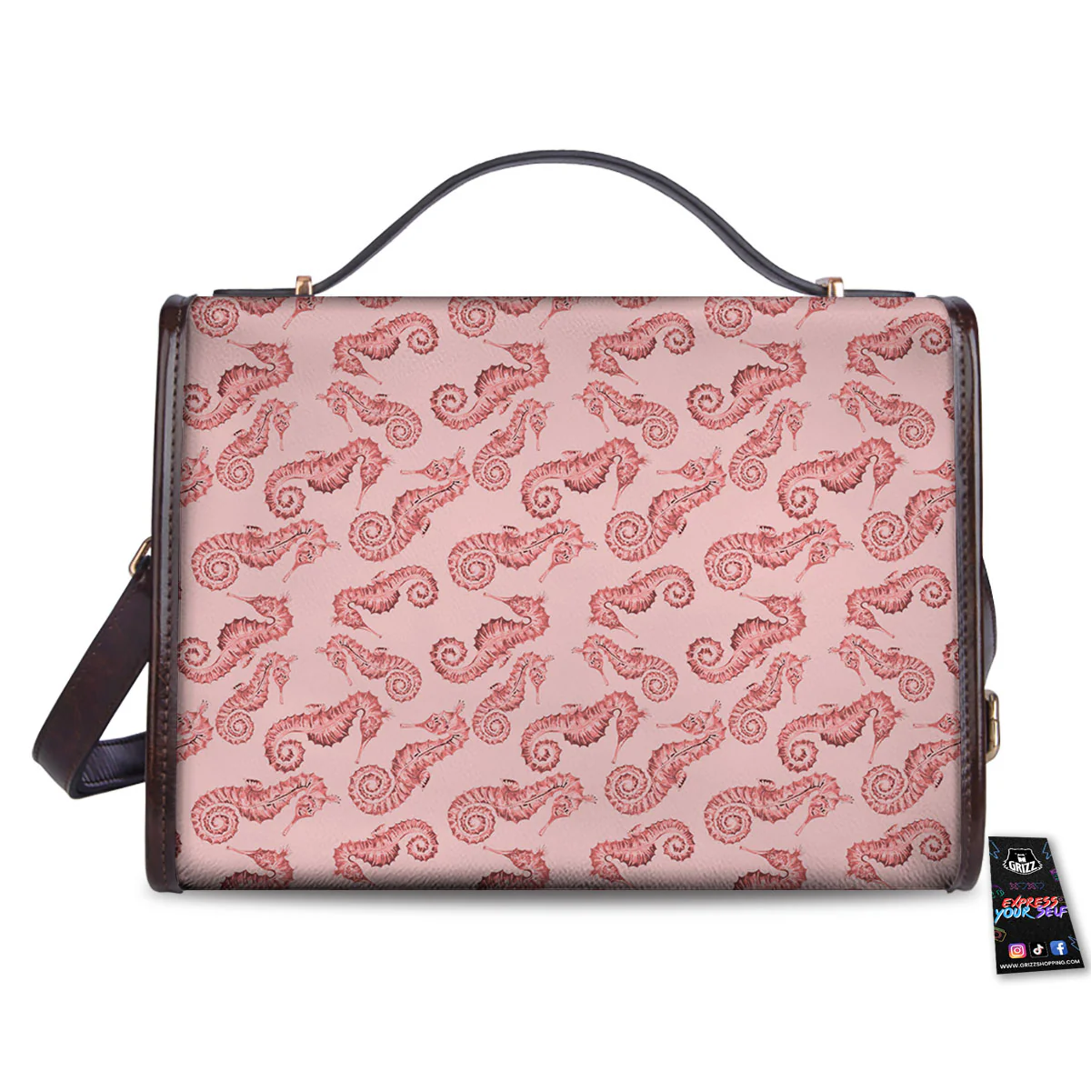 Seahorse Watercolor Print Pattern Women's Satchel Bag - Image 2