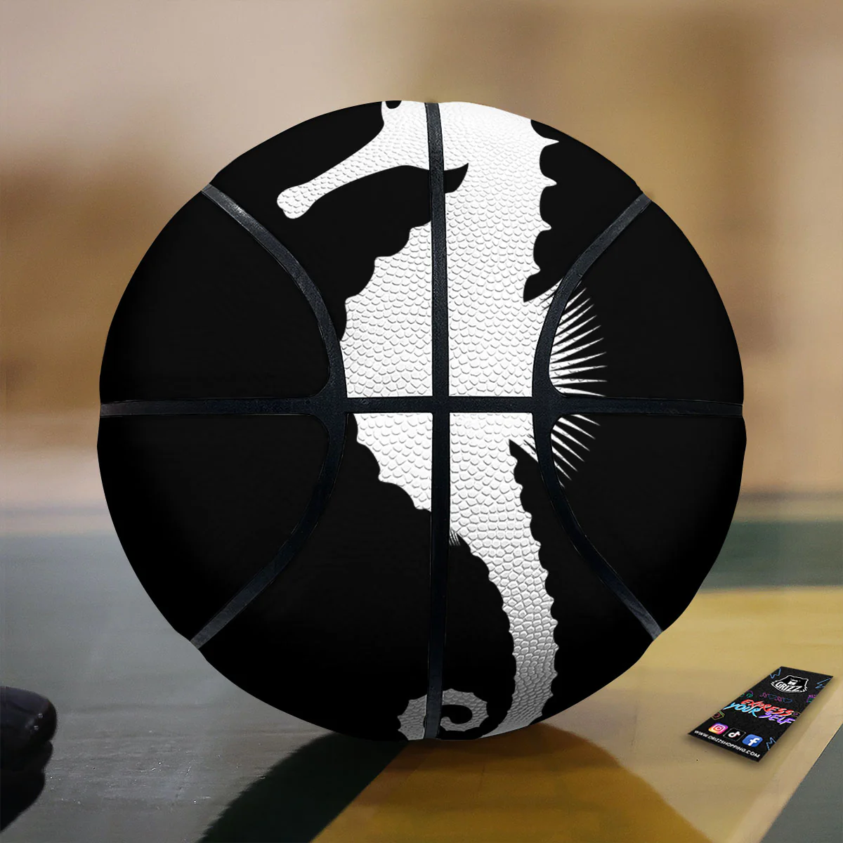 Seahorse White And Black Print Basketball