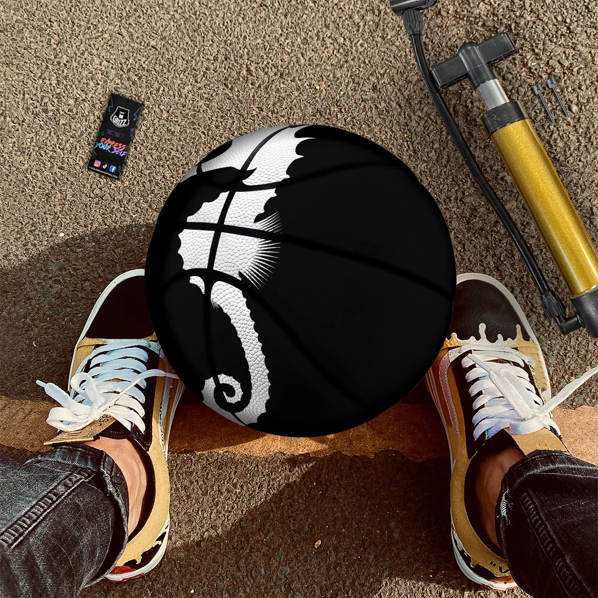 Seahorse White And Black Print Basketball - Image 2