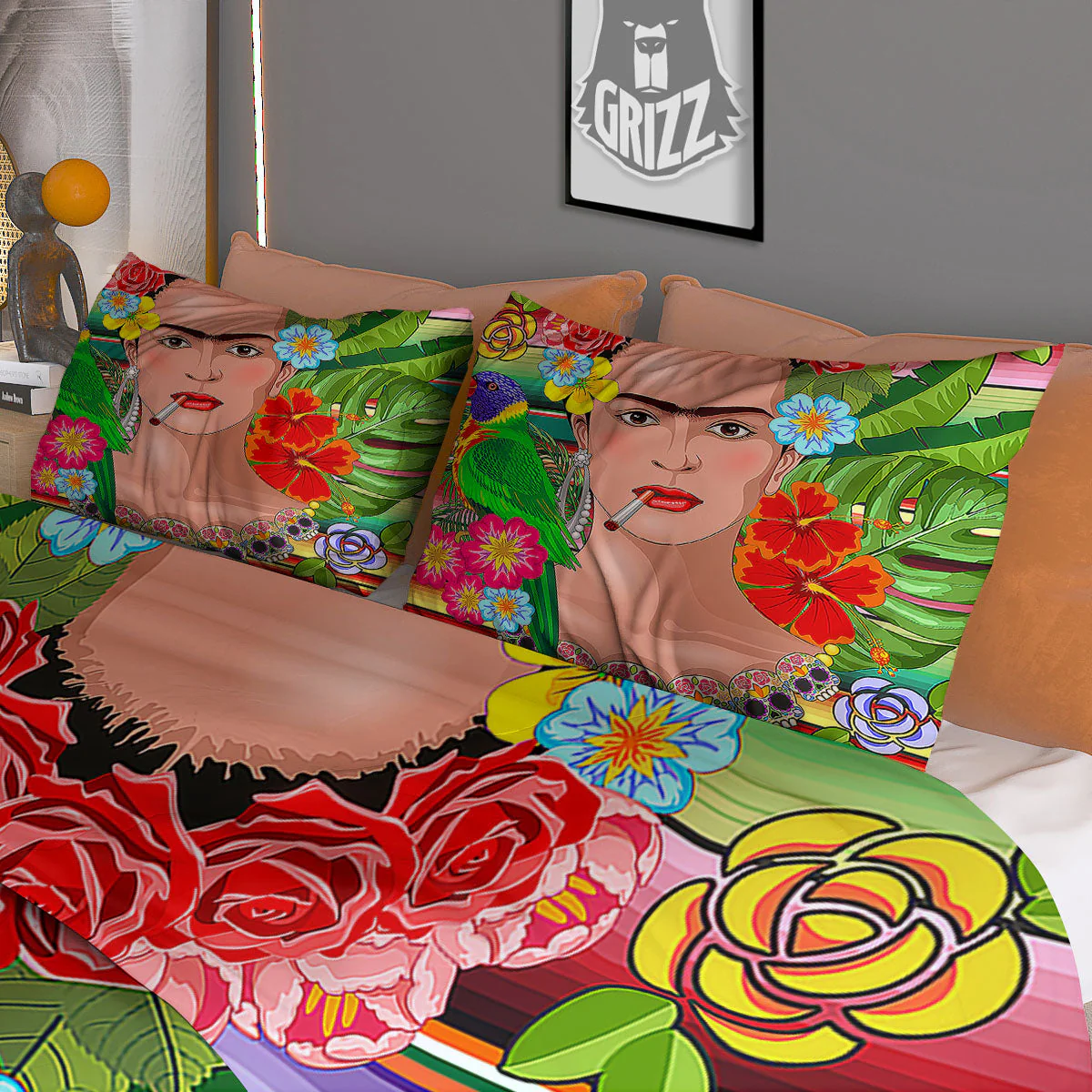 Serape Frida Kahlo Print Duvet Cover Bedding Set - Image 3