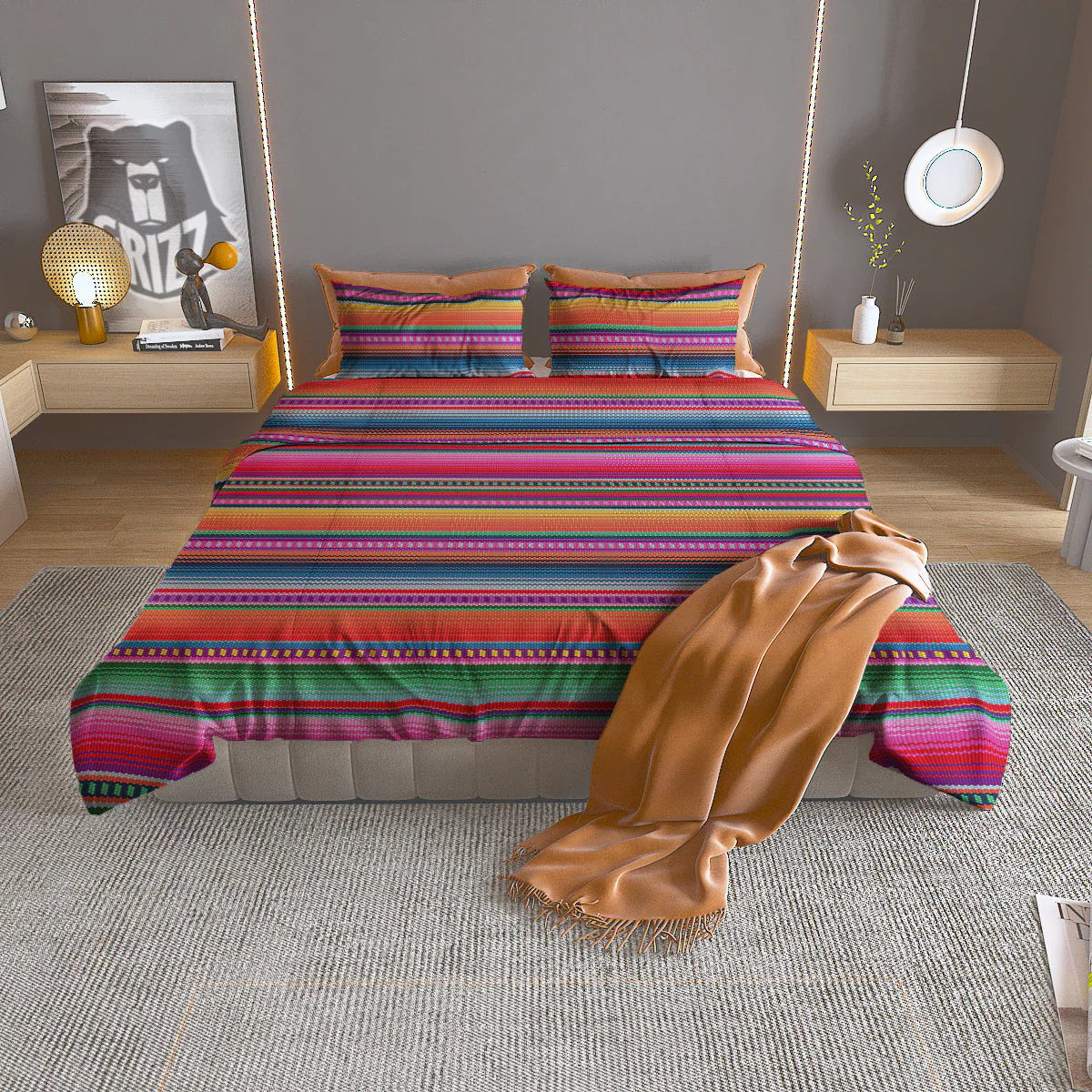 Serape Stripe Colorful Mexican Print Duvet Cover Bedding Set