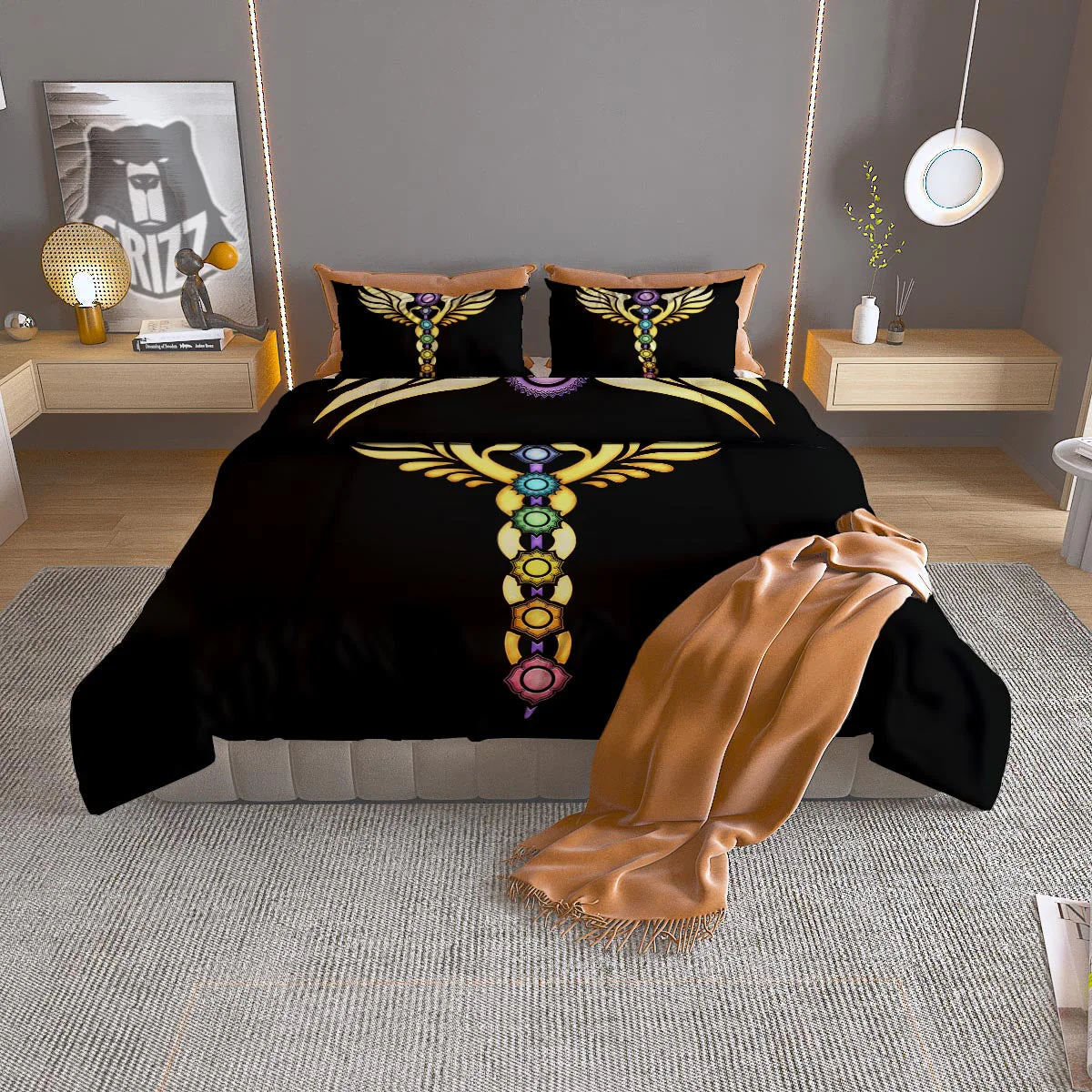 Seven Chakras Caduceus Print Duvet Cover Bedding Set