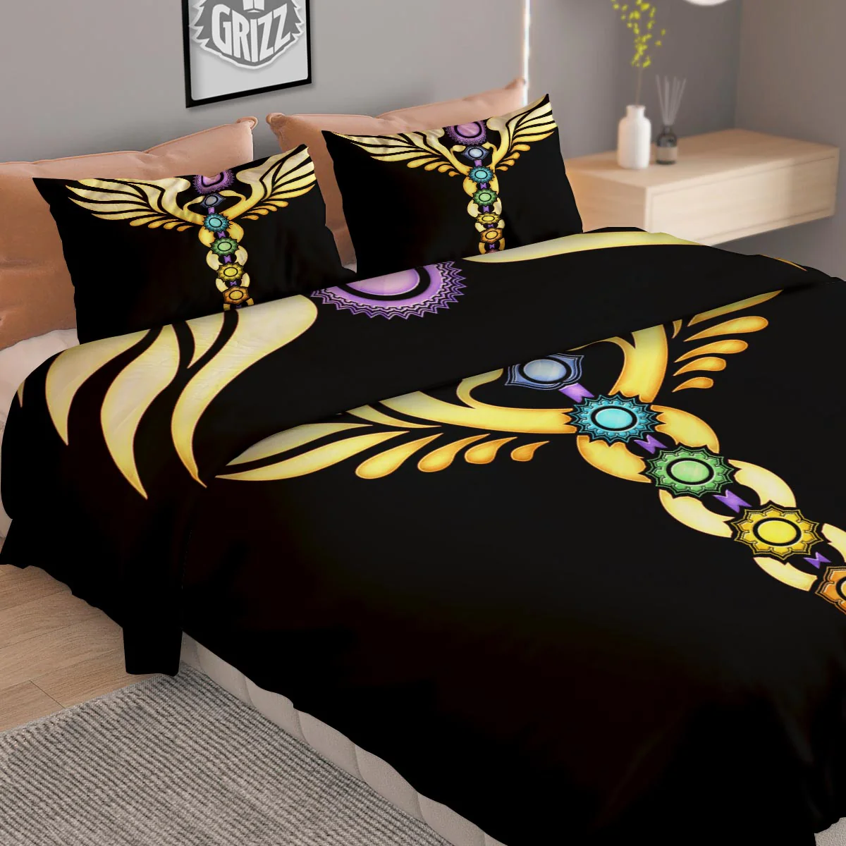 Seven Chakras Caduceus Print Duvet Cover Bedding Set - Image 2