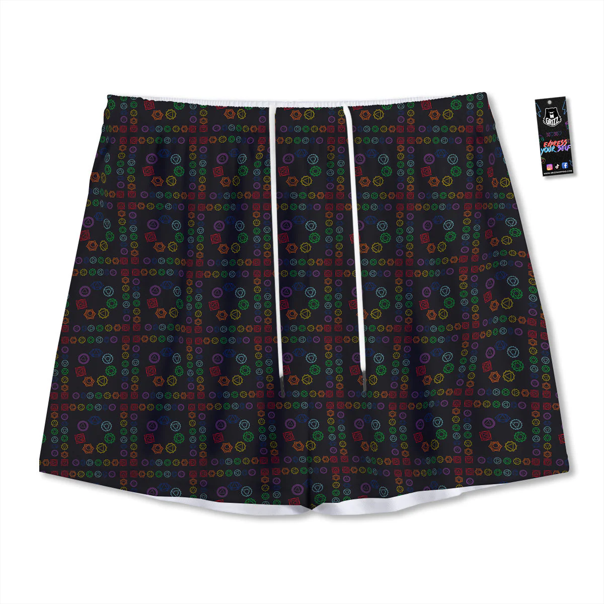 Seven Chakras Colorful Print Pattern Mesh Shorts