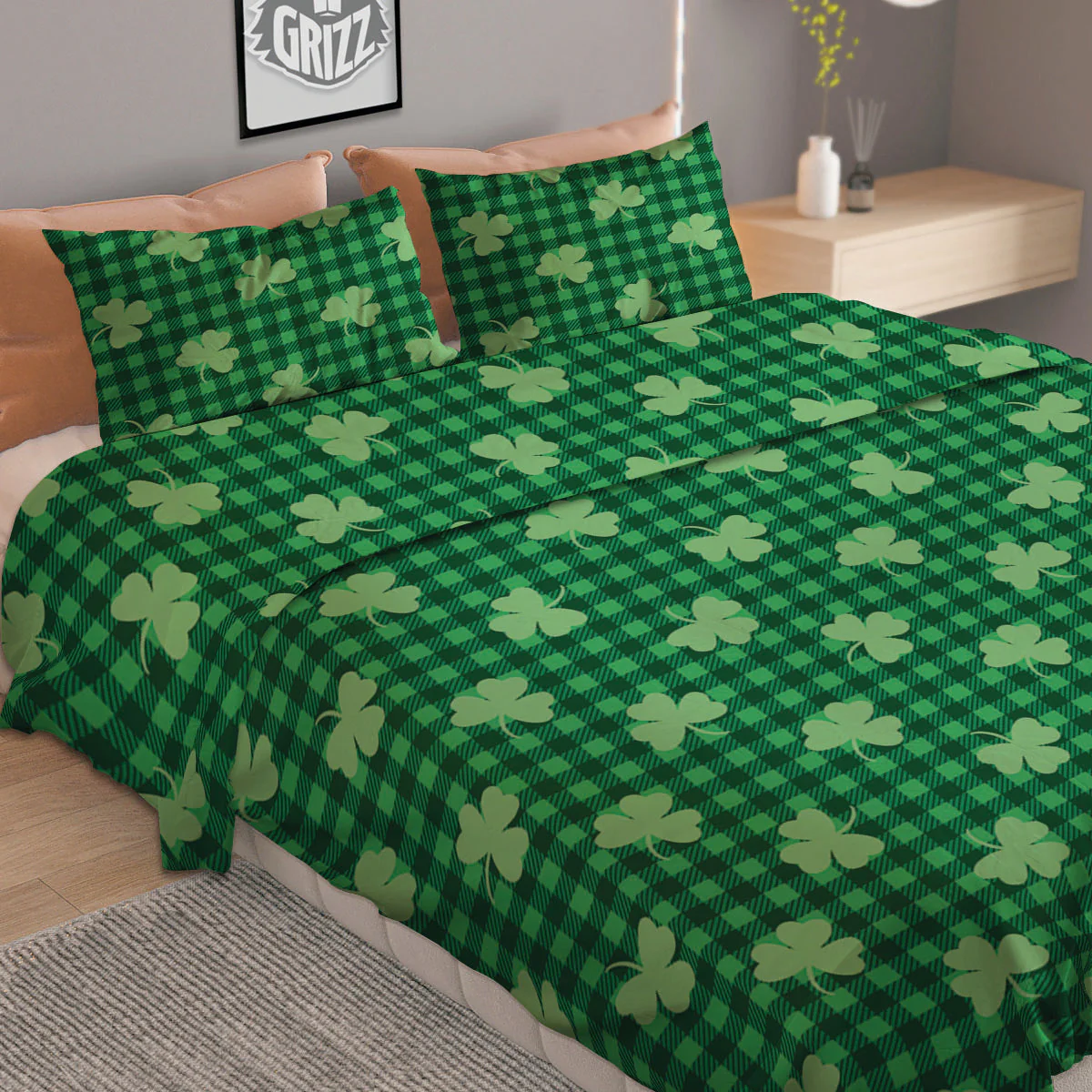 Shamrock Green Plaid Print Pattern Duvet Cover Bedding Set - Image 2