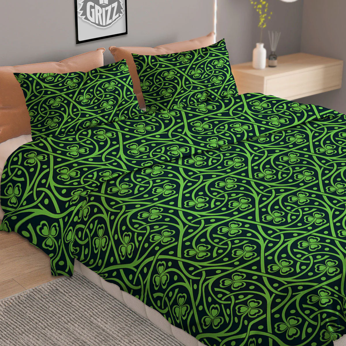 Shamrock Irish Print Pattern Duvet Cover Bedding Set - Image 2