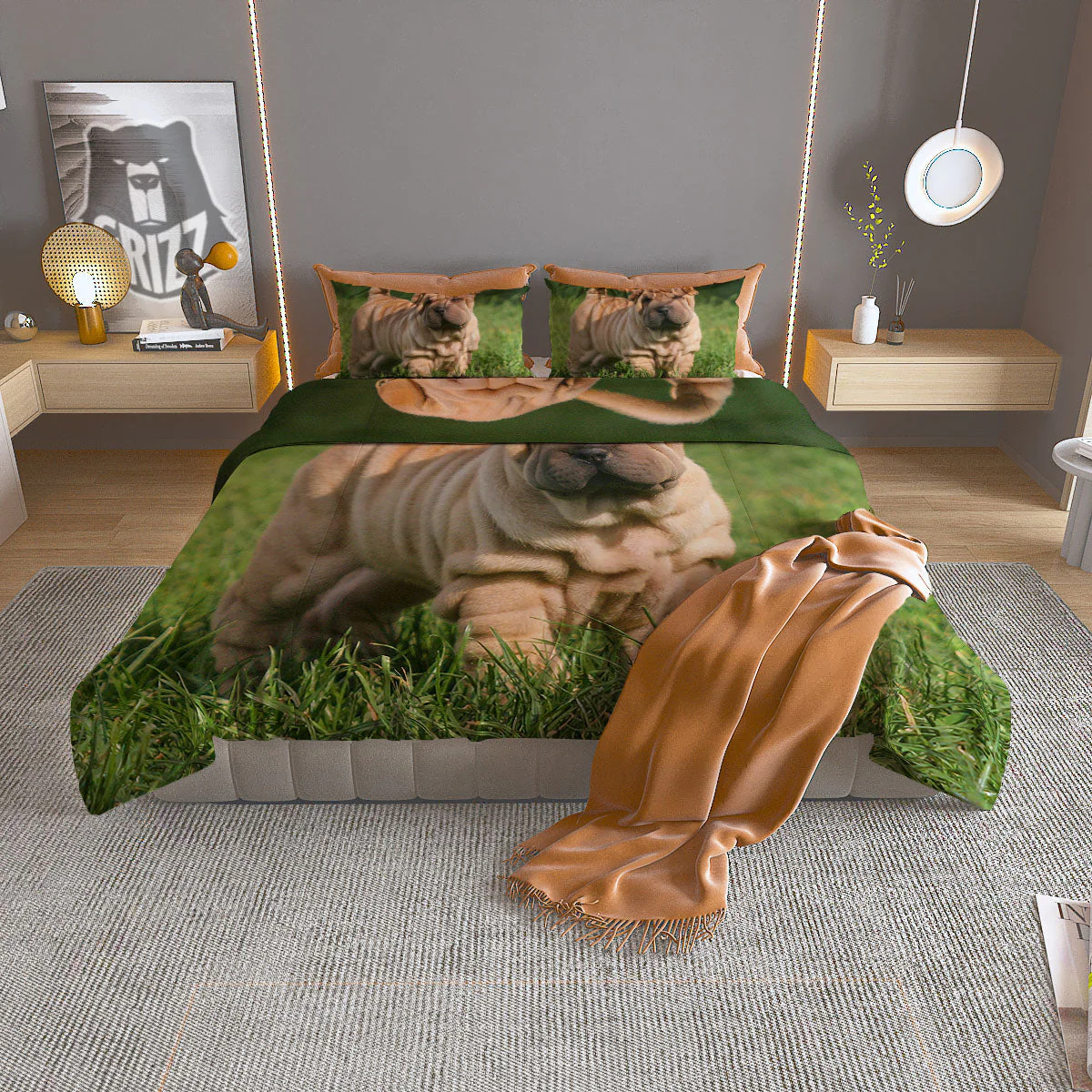 Shar Pei Vintage Print Duvet Cover Bedding Set