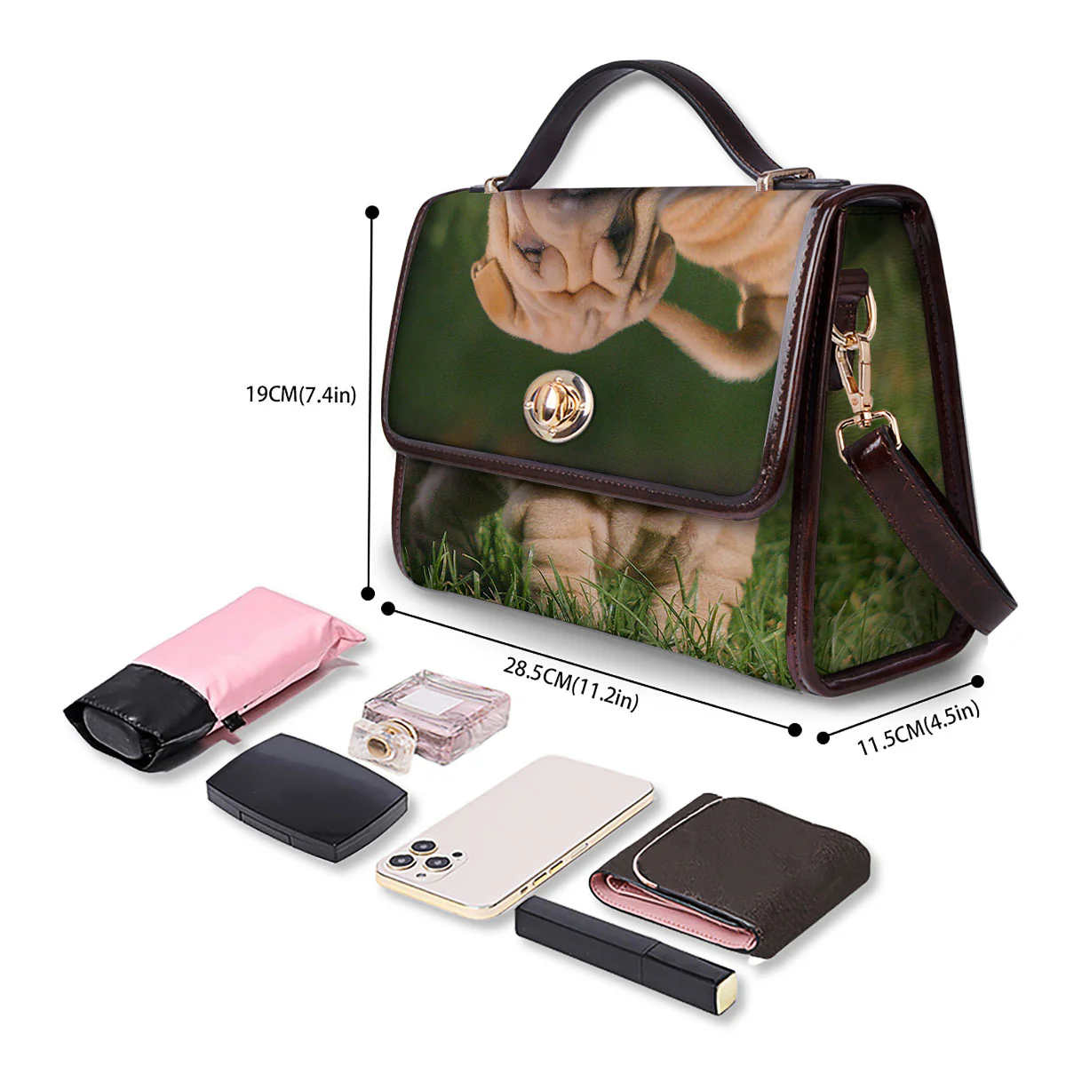 Shar Pei Vintage Print Women's Satchel Bag - Image 4