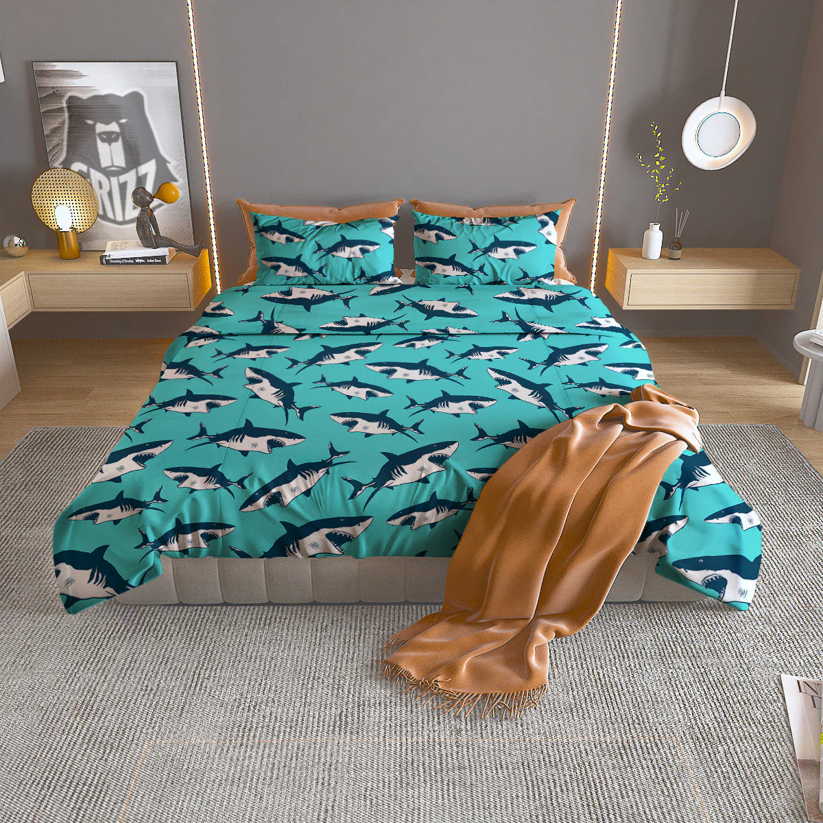 Shark Blue Print Pattern Duvet Cover Bedding Set
