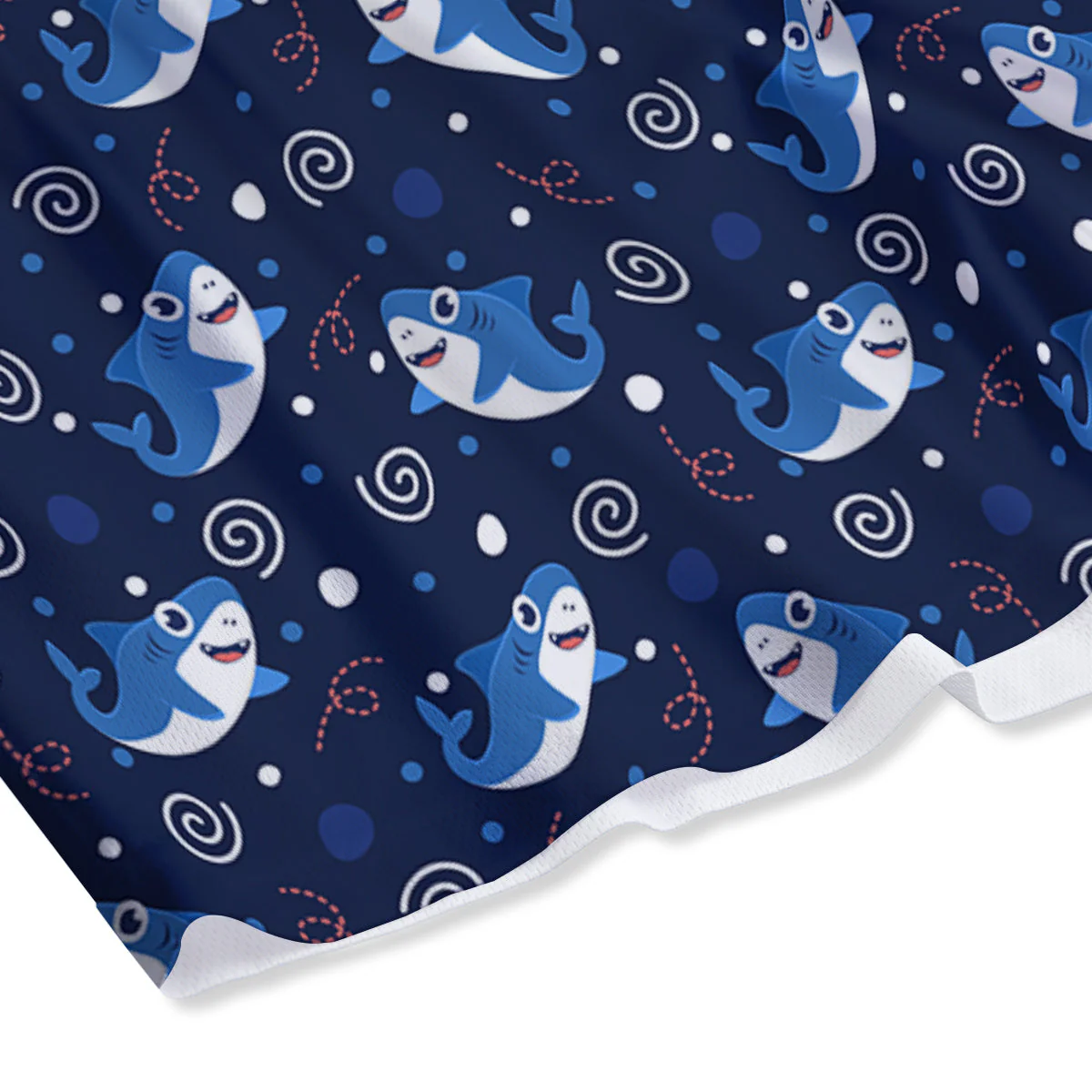 Shark Cute White Print Pattern Mesh Shorts - Image 4