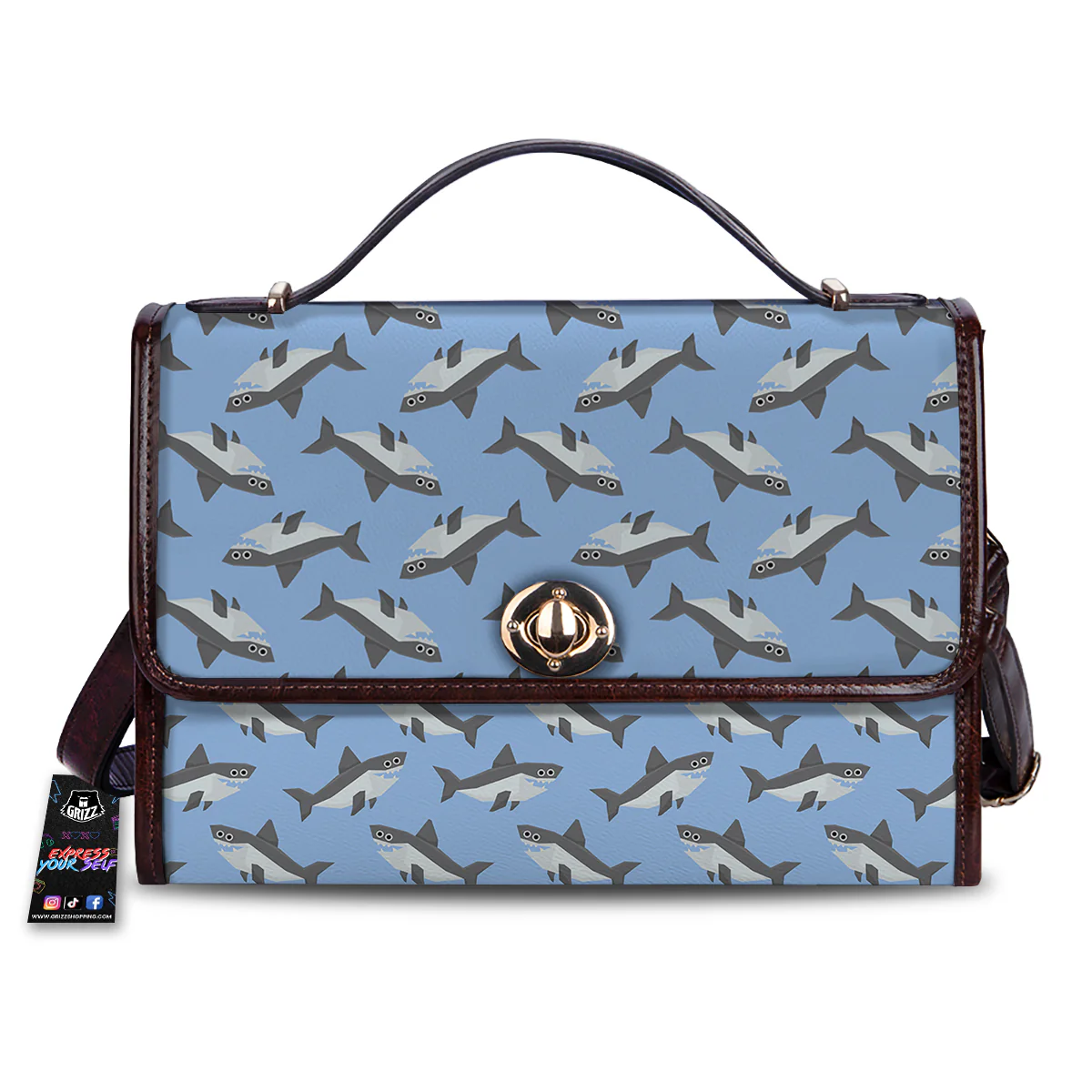 Shark Grey And White Print Pattern Women's Satchel Bag