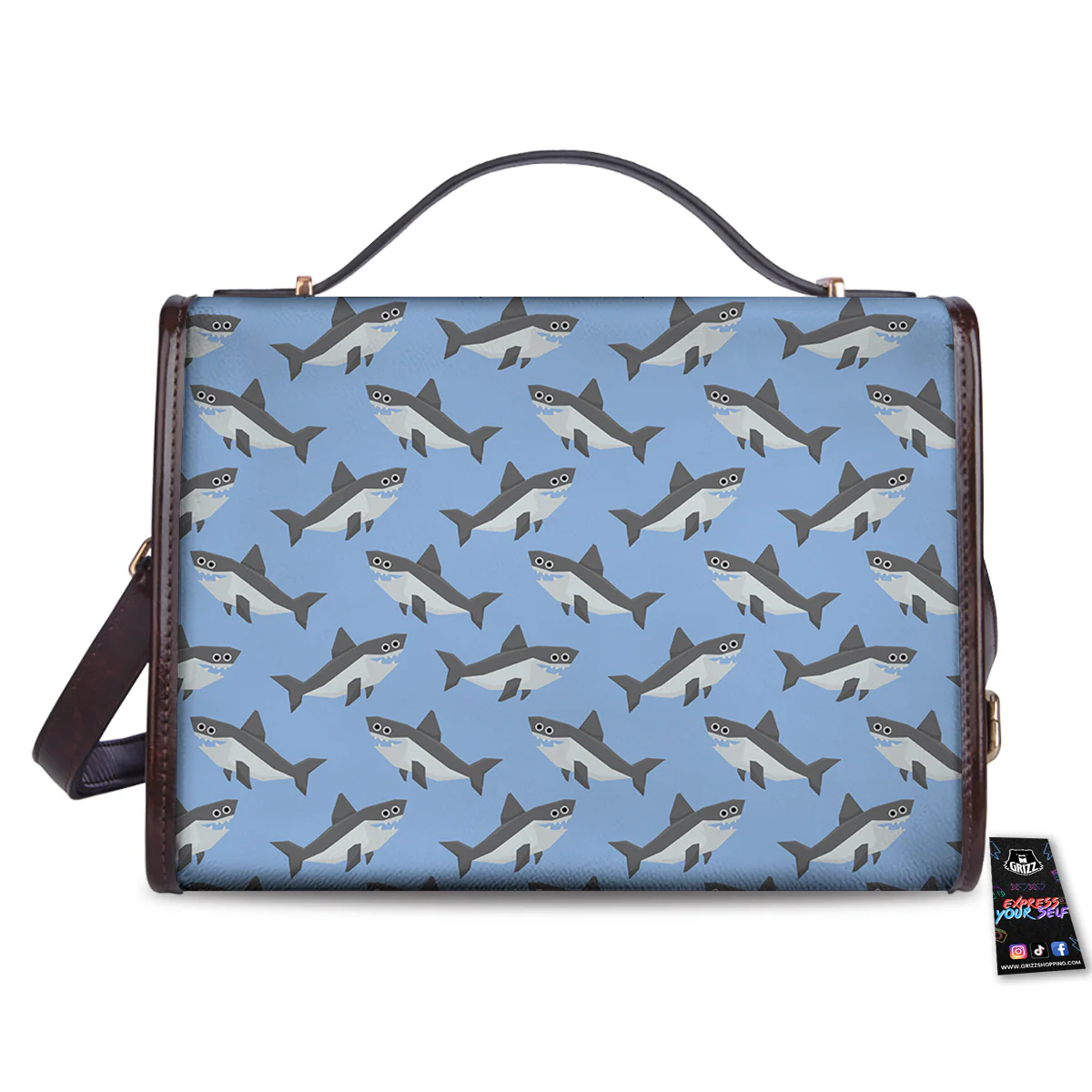 Shark Grey And White Print Pattern Women's Satchel Bag - Image 2