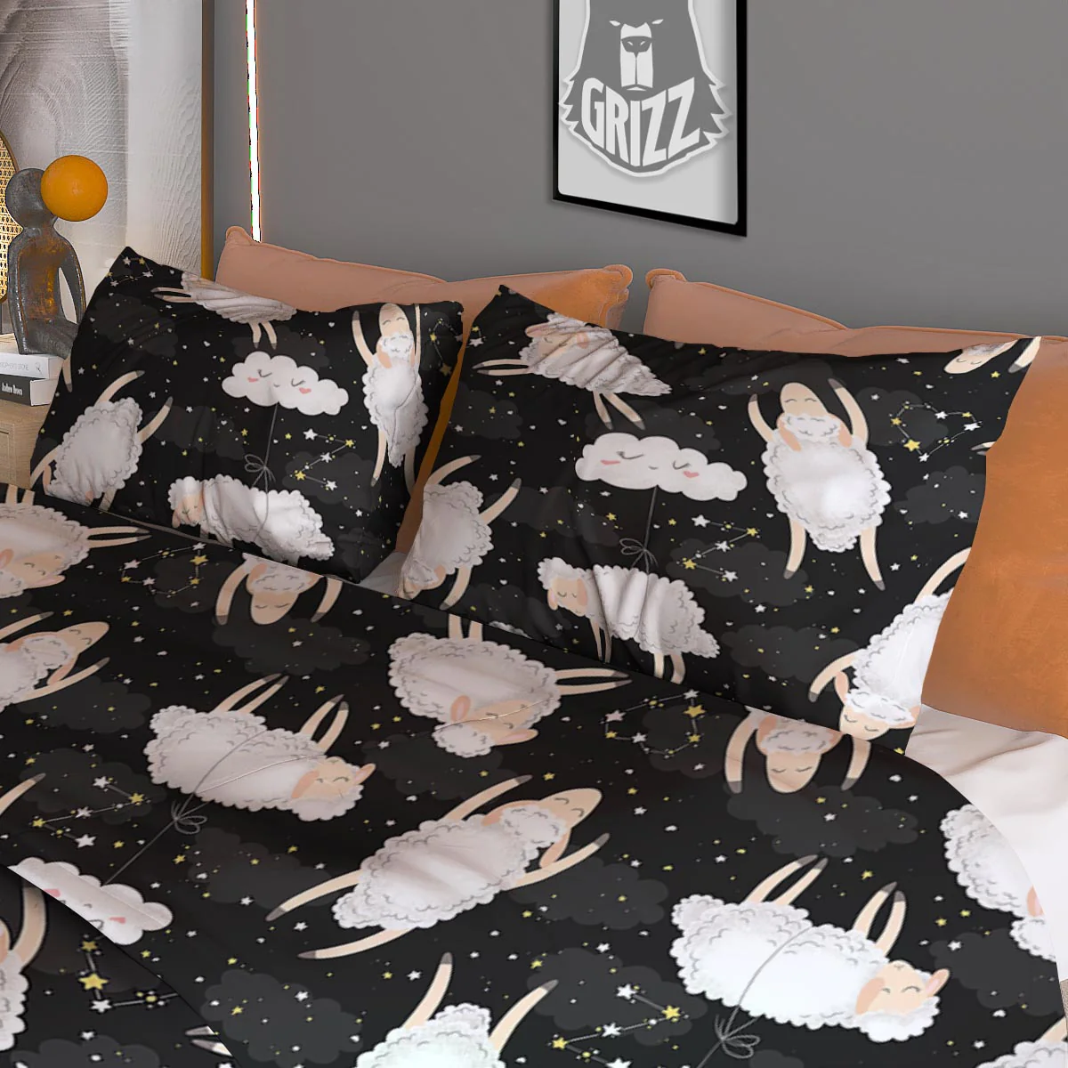 Sheep And Star Print Pattern Duvet Cover Bedding Set - Image 3