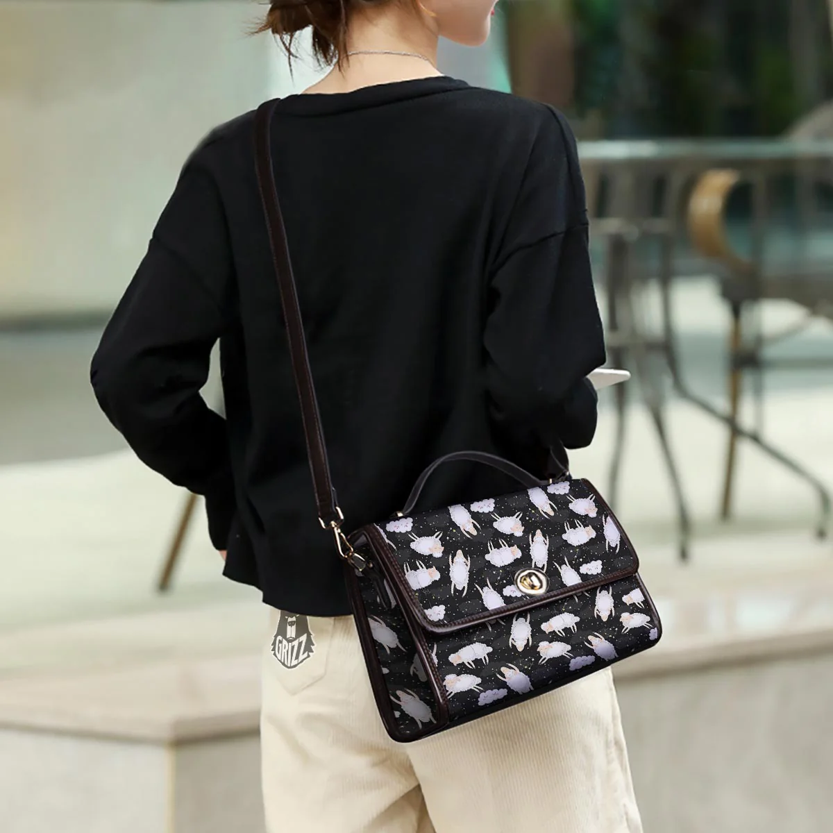 Sheep And Star Print Pattern Women's Satchel Bag - Image 3