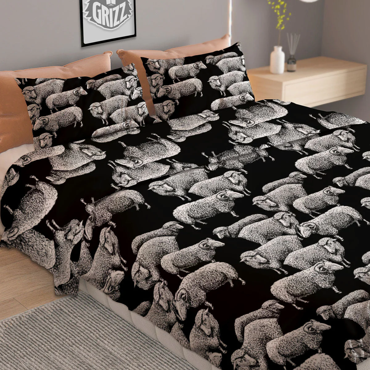 Sheep Doodle Print Pattern Duvet Cover Bedding Set - Image 2