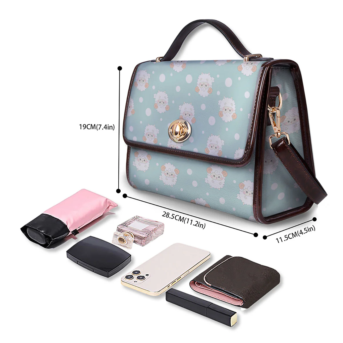 Sheep Kawaii Print Pattern Women's Satchel Bag - Image 4