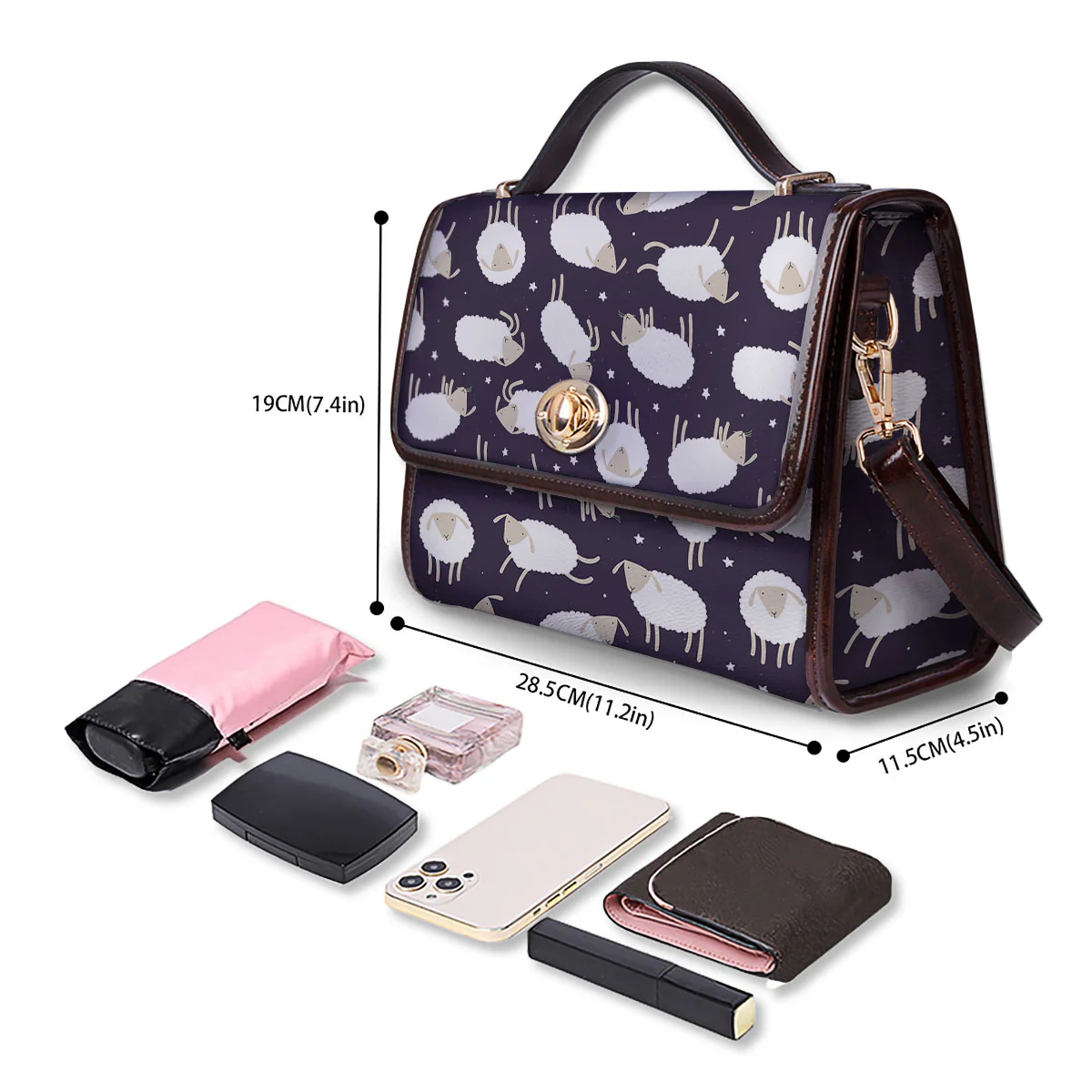 Sheep Print Pattern Women's Satchel Bag - Image 4
