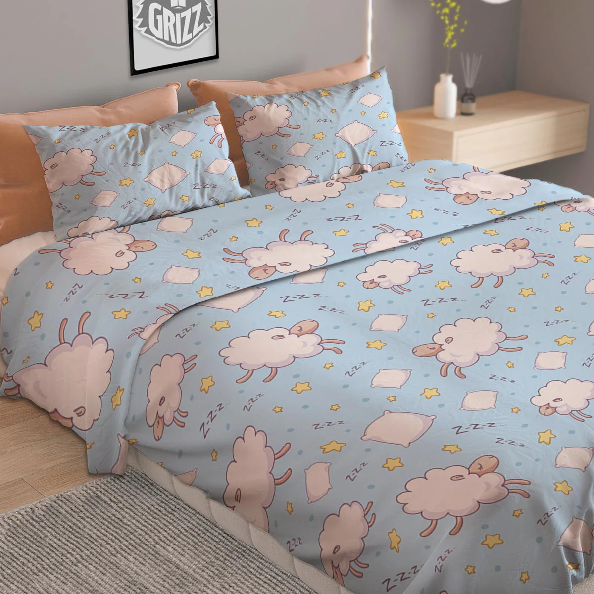 Sheep Sleeping Print Pattern Duvet Cover Bedding Set - Image 2