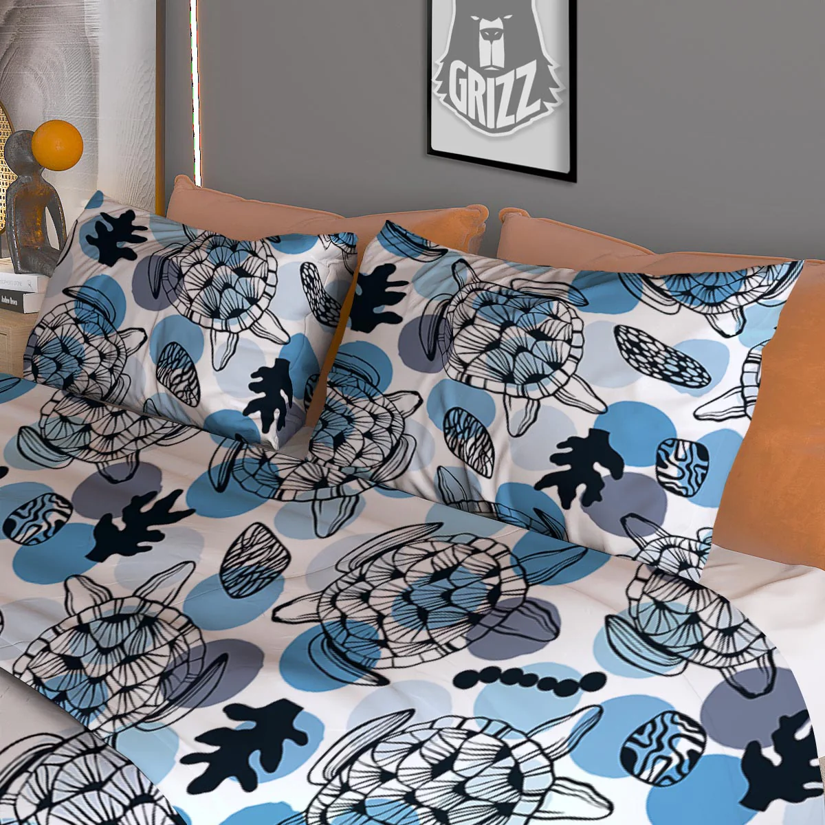 Shell Sea Turtle Print Pattern Duvet Cover Bedding Set - Image 3