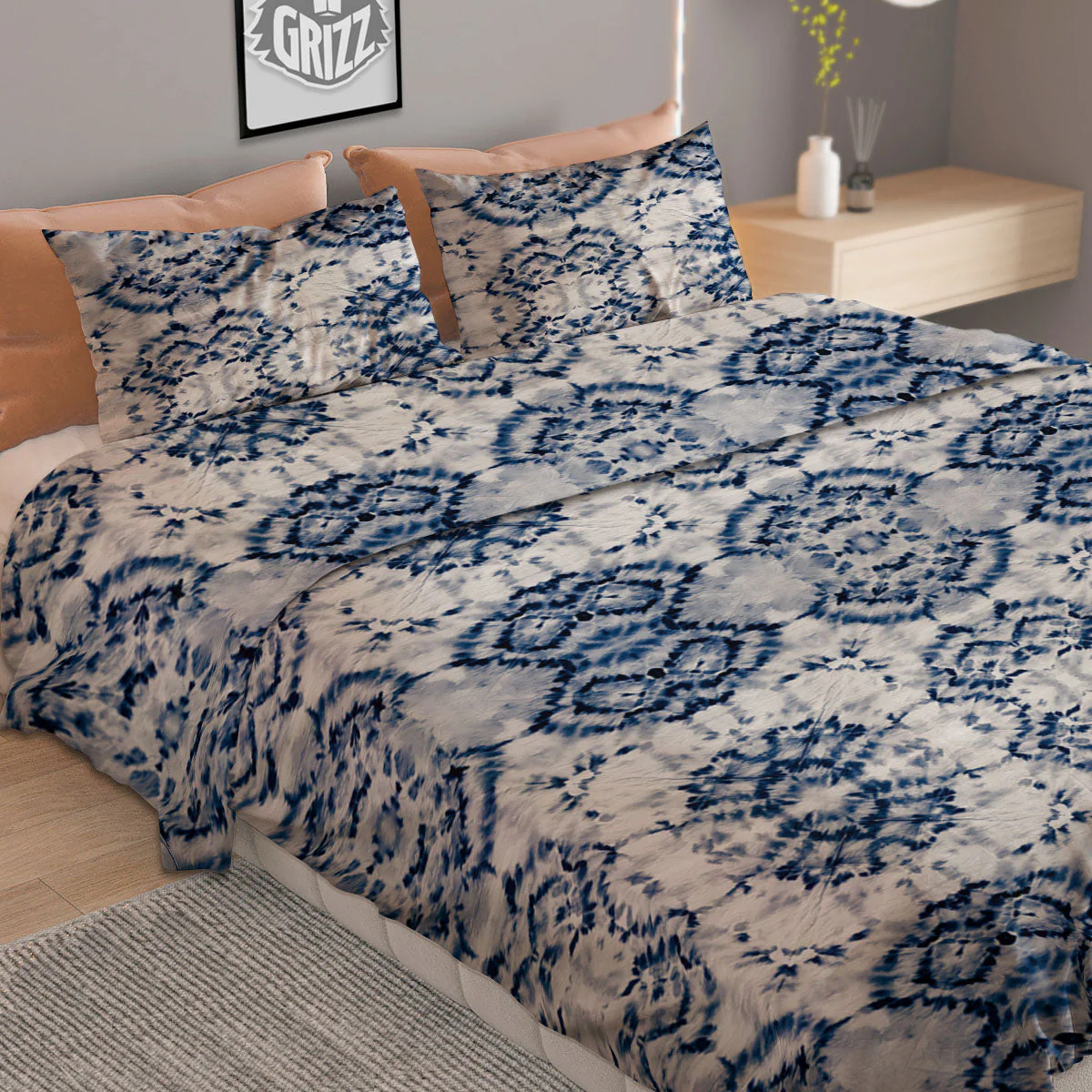 Shibori Watercolor Print Pattern Duvet Cover Bedding Set - Image 2