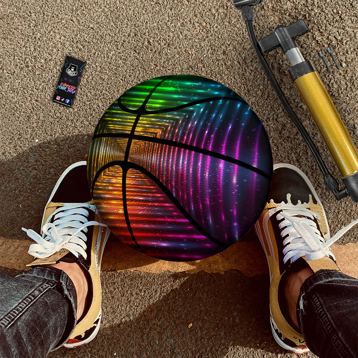 Shining Lights Rainbow Colors Neon Print Basketball - Image 2