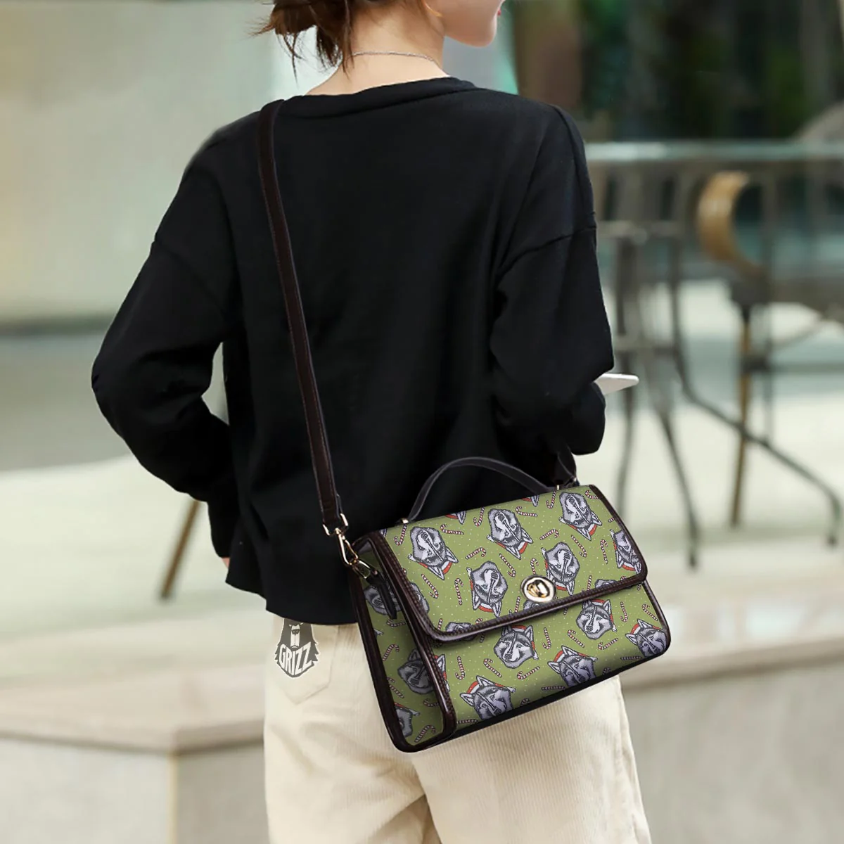 Siberian Husky Santa Print Pattern Women's Satchel Bag - Image 3