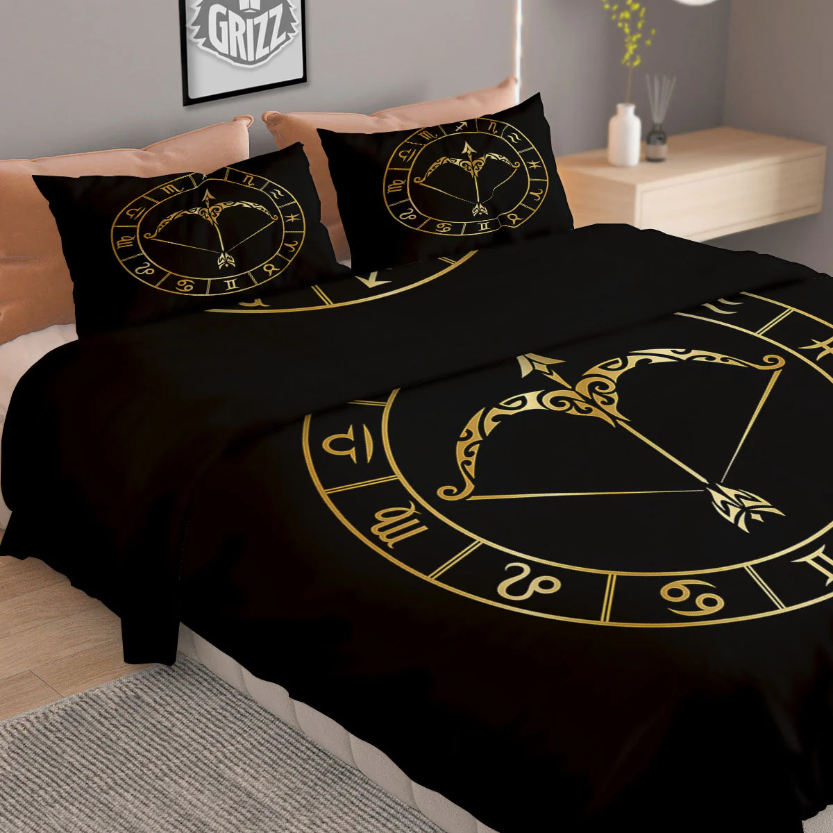 Sign Sagittarius Gold Print Duvet Cover Bedding Set - Image 2