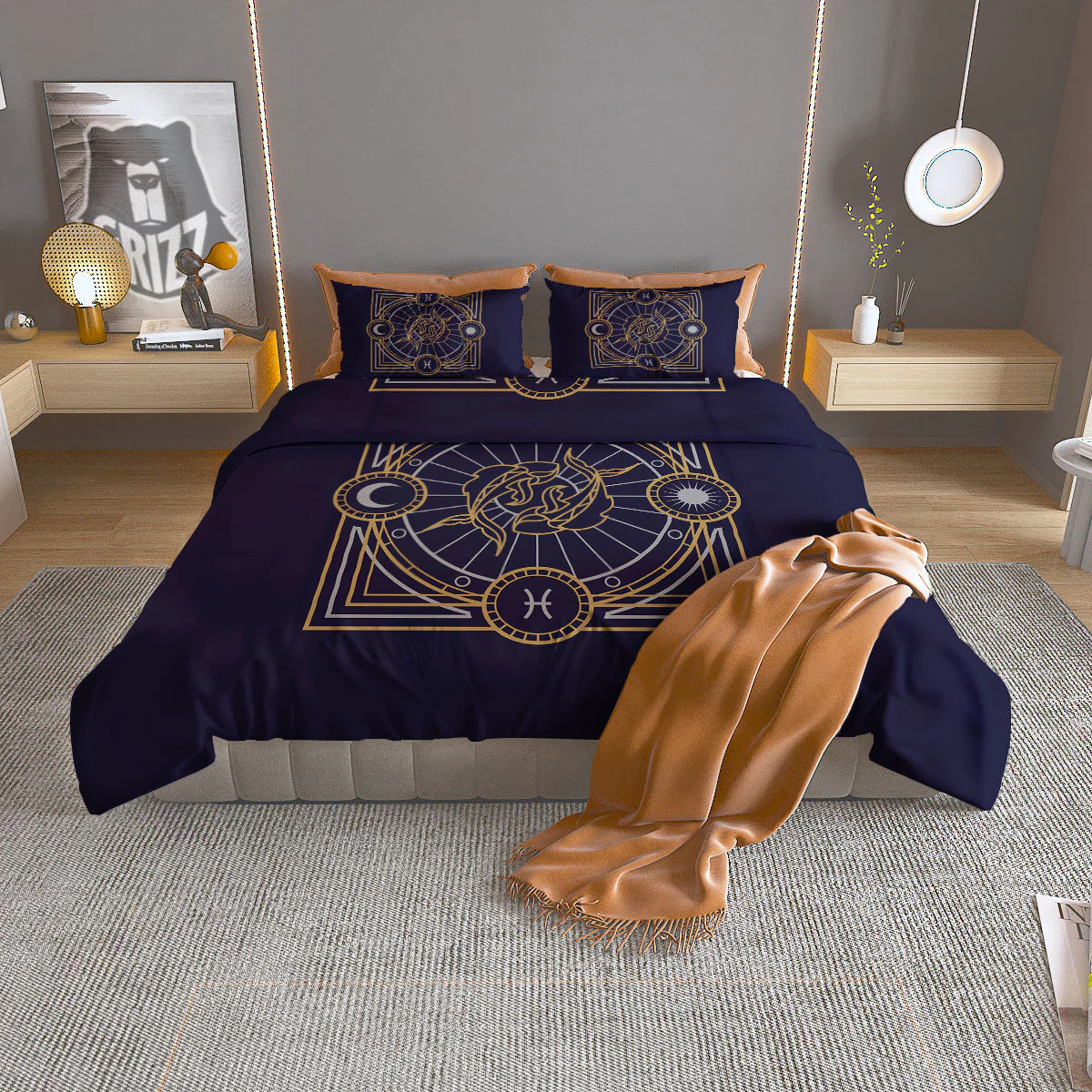 Signs Astrological And Pisces Print Duvet Cover Bedding Set