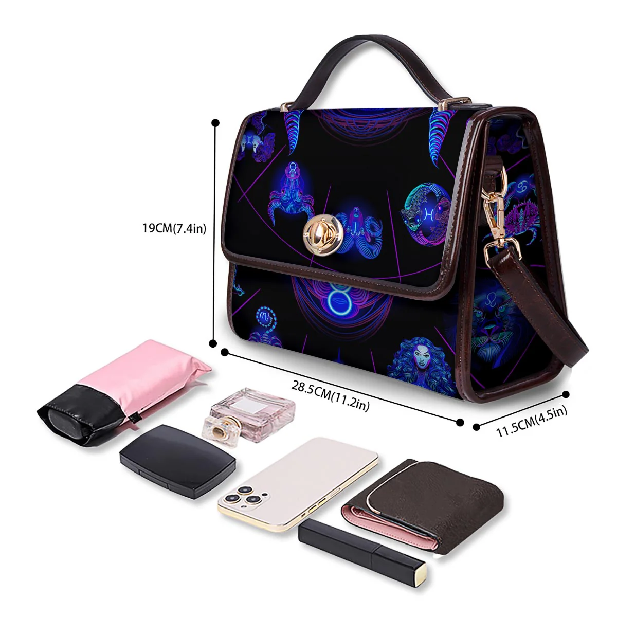 Signs Astrological And Taurus Print Women's Satchel Bag - Image 4