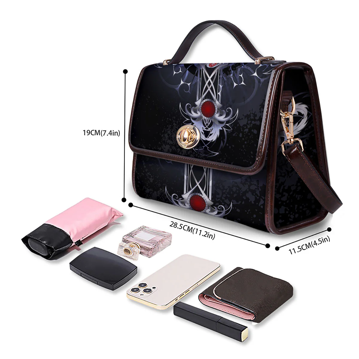 Silver Cross Ornamental Print Women's Satchel Bag - Image 4