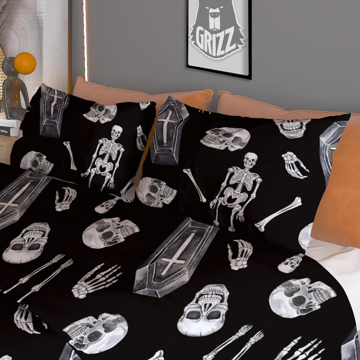Skeleton And Tomb Print Pattern Duvet Cover Bedding Set - Image 3