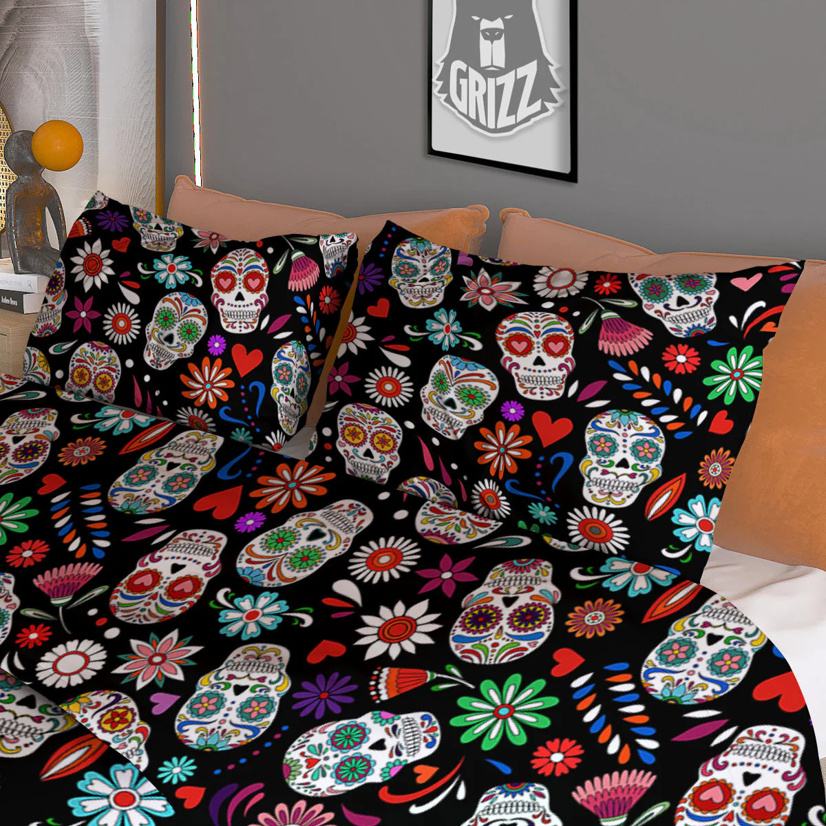 Skeleton Day Of The Dead Print Pattern Duvet Cover Bedding Set - Image 3