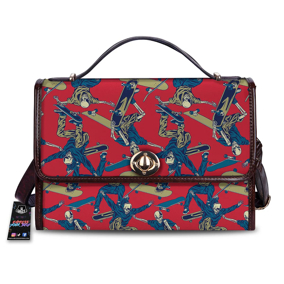 Skeleton Skateboarding Print Pattern Women's Satchel Bag