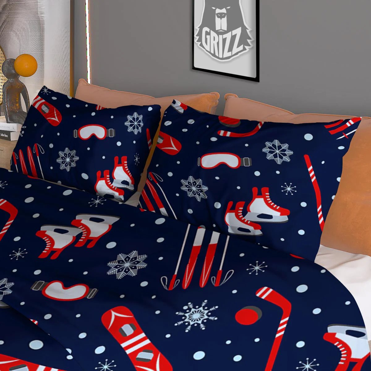 Skiing Equipment Print Pattern Duvet Cover Bedding Set - Image 3