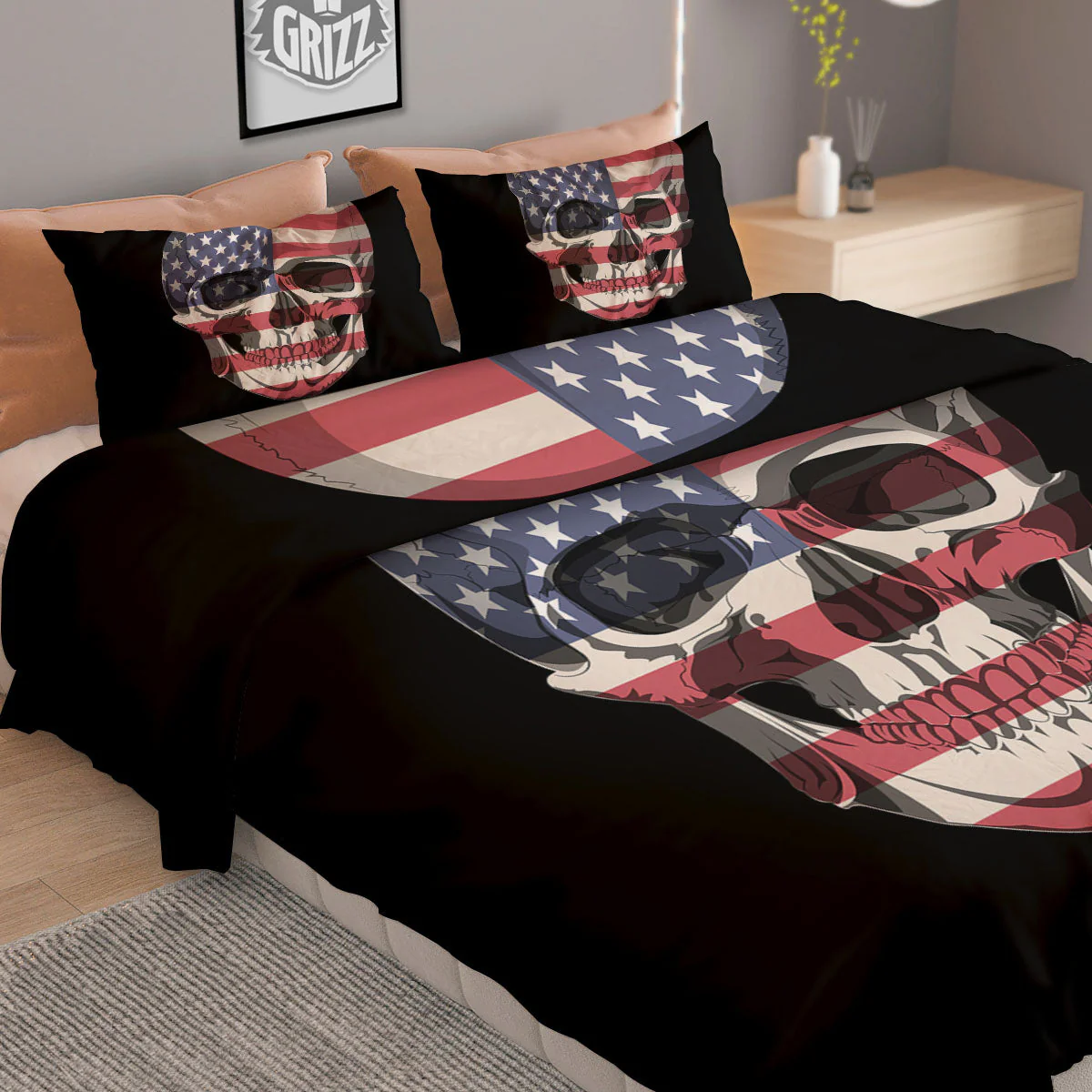 Skull American Flag Print Duvet Cover Bedding Set - Image 2