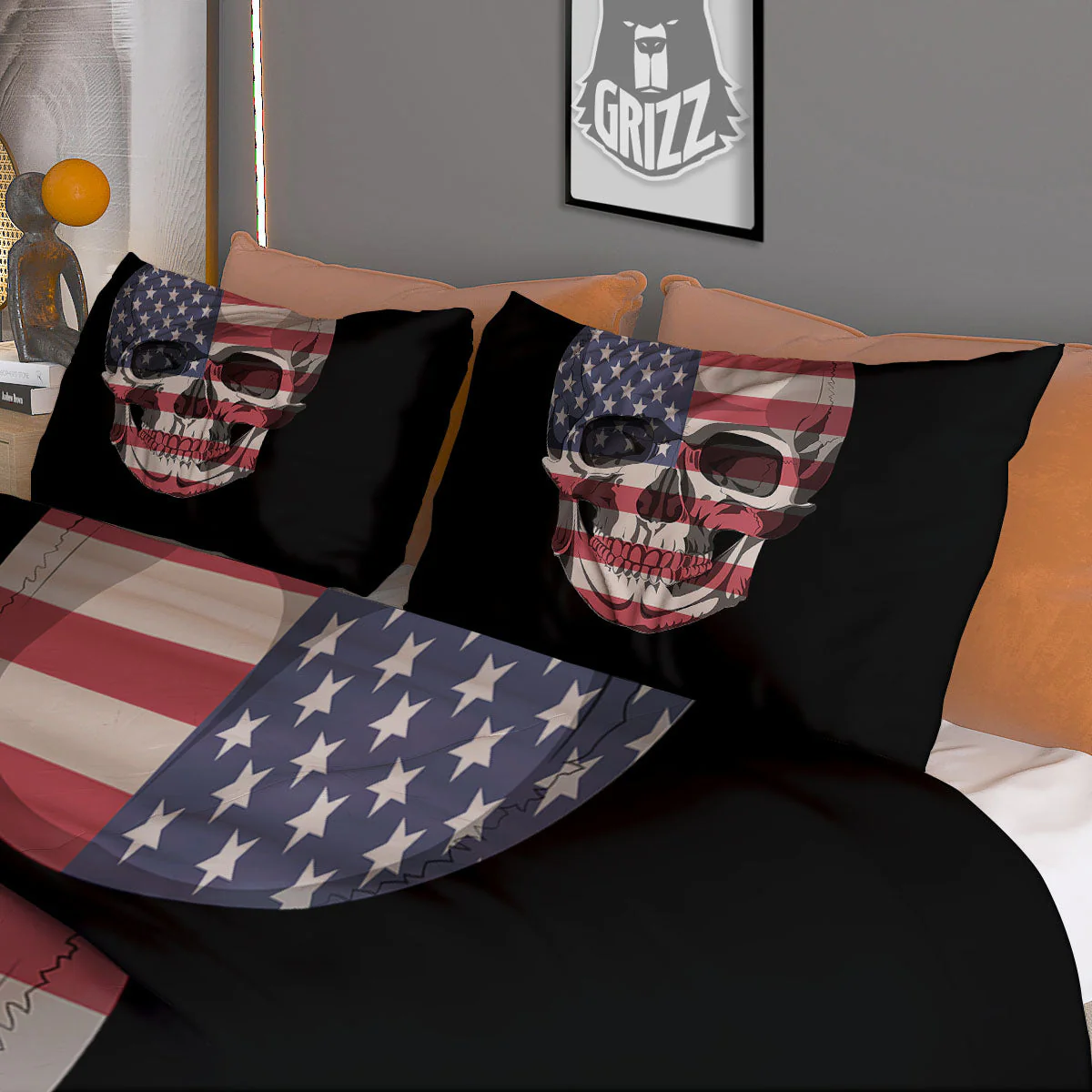 Skull American Flag Print Duvet Cover Bedding Set - Image 3