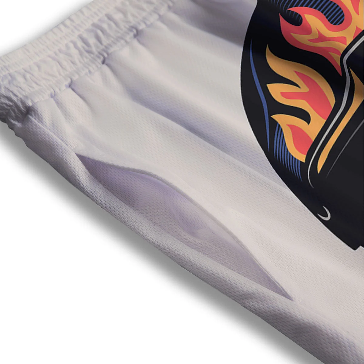 Skull Biker Helmet Vintage Print Mesh Shorts - Image 3