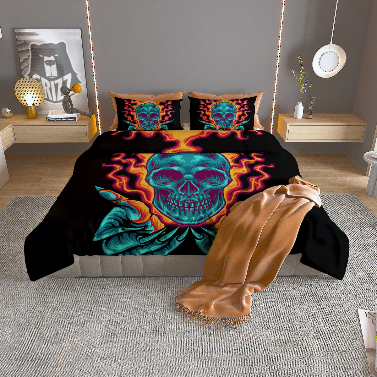 Skull Burning Print Duvet Cover Bedding Set