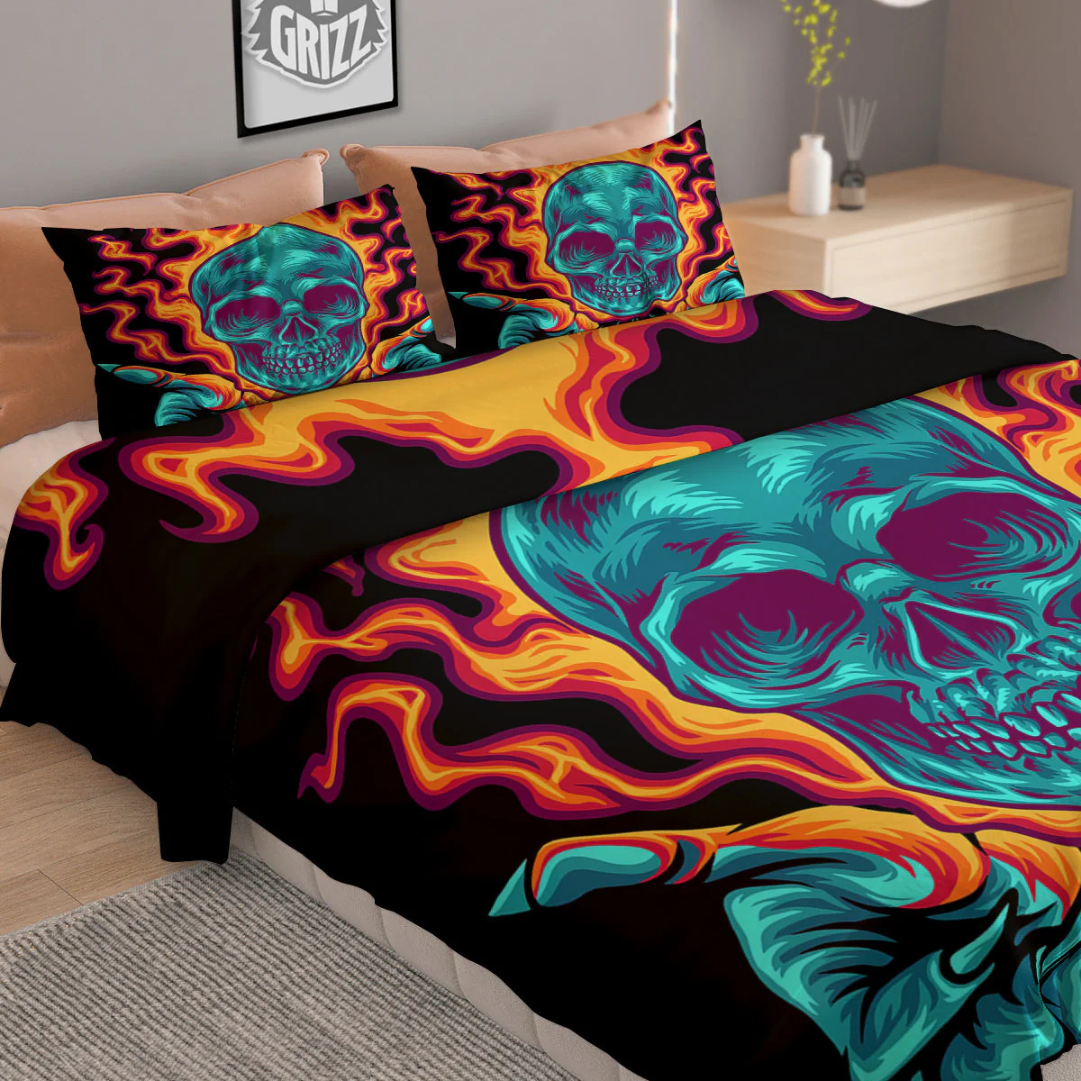 Skull Burning Print Duvet Cover Bedding Set - Image 2