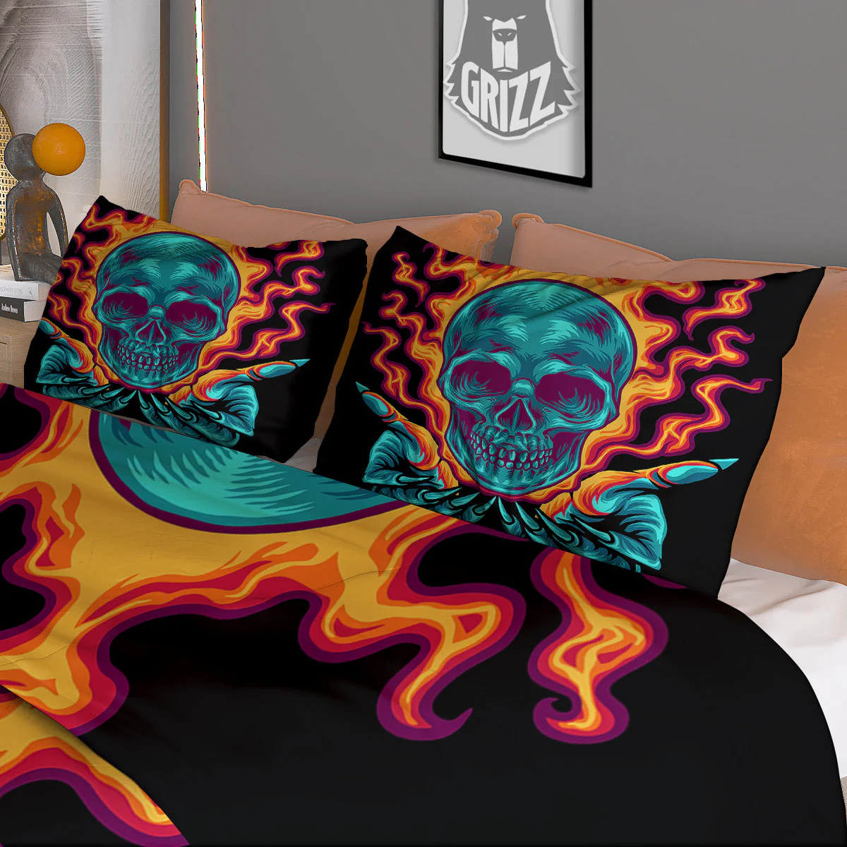 Skull Burning Print Duvet Cover Bedding Set - Image 3