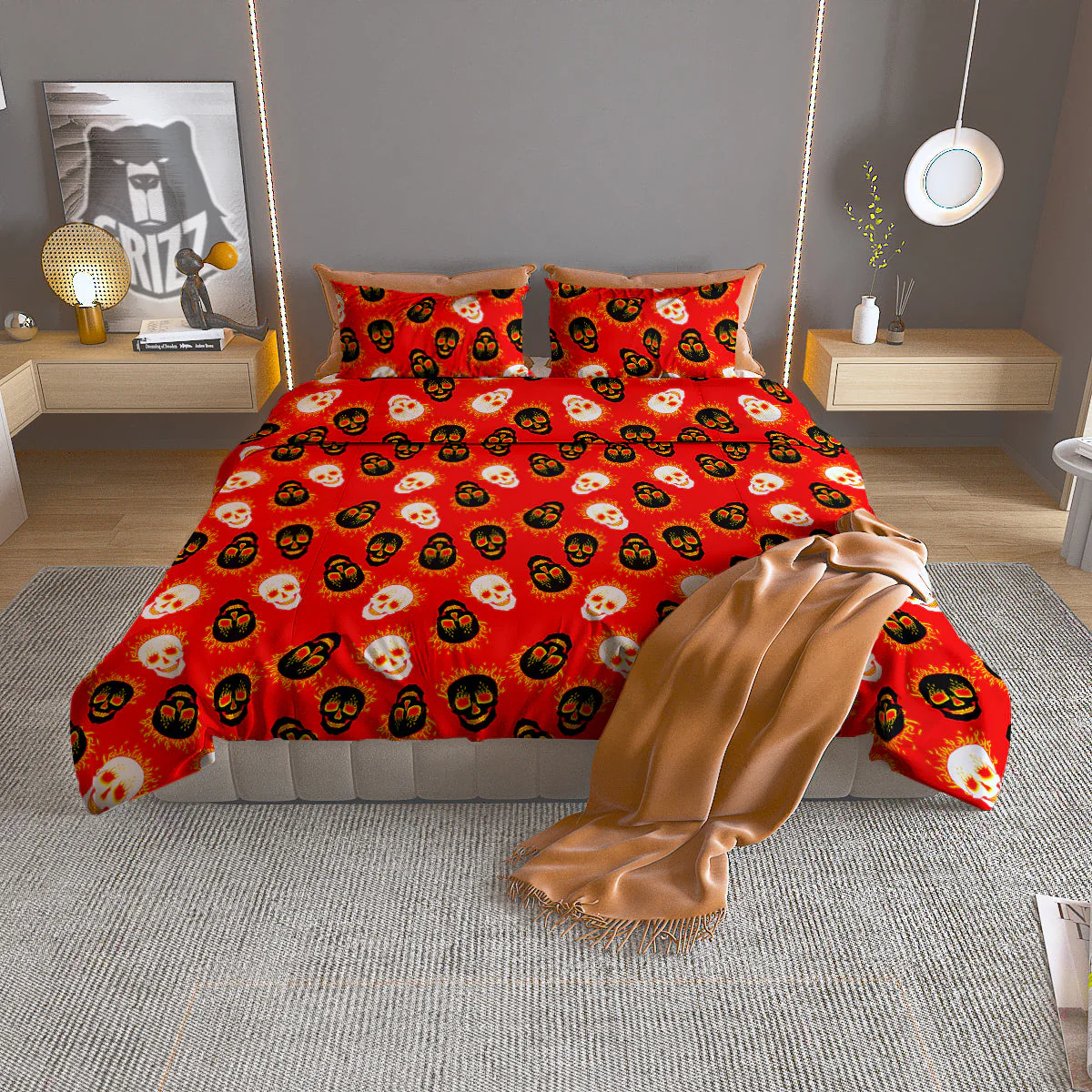 Skull Burning Print Pattern Duvet Cover Bedding Set