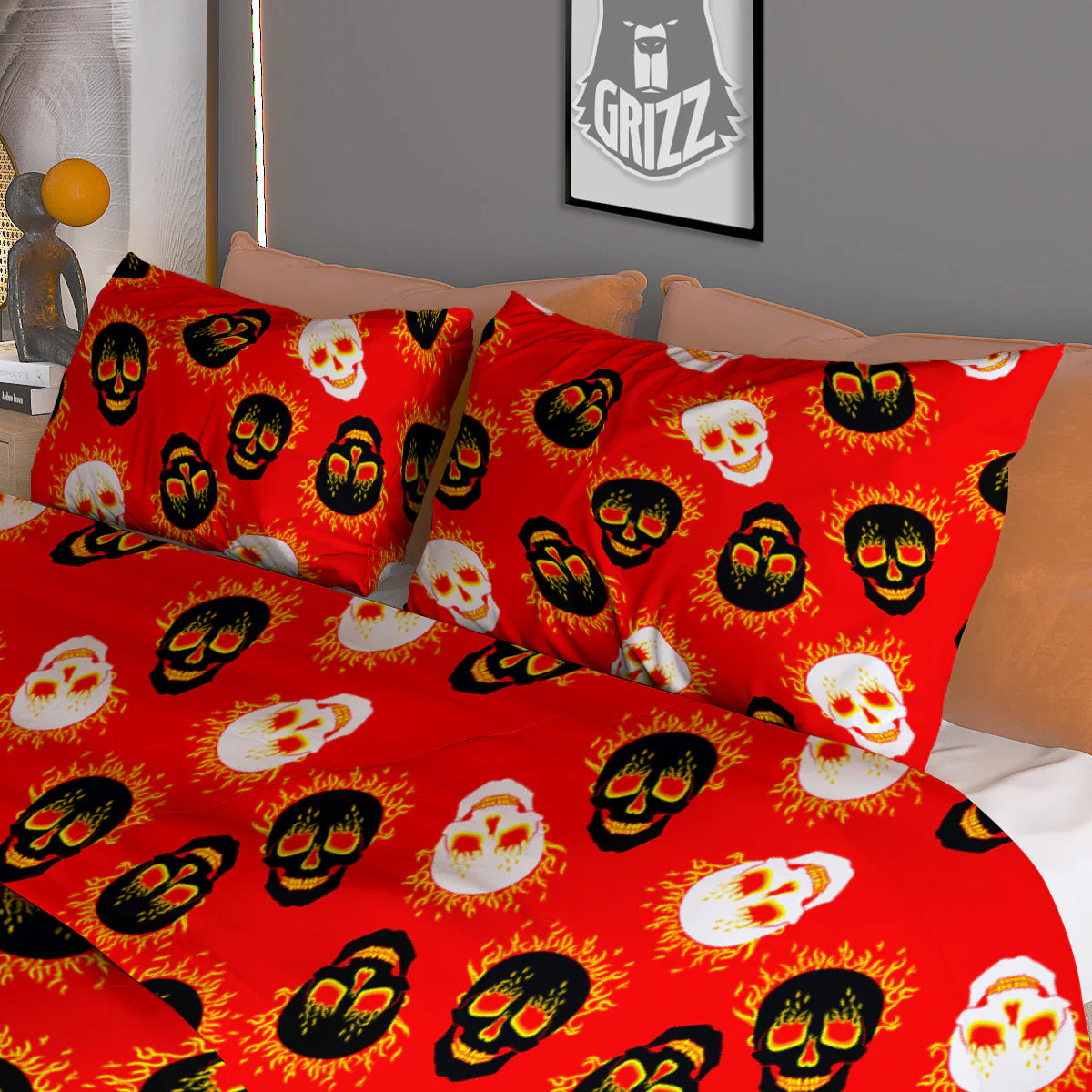 Skull Burning Print Pattern Duvet Cover Bedding Set - Image 3