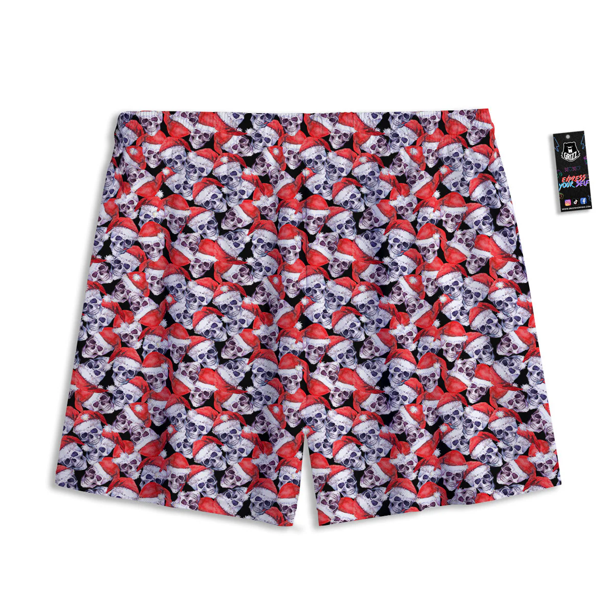 Skull Christmas Santa Print Pattern Mesh Shorts - Image 2